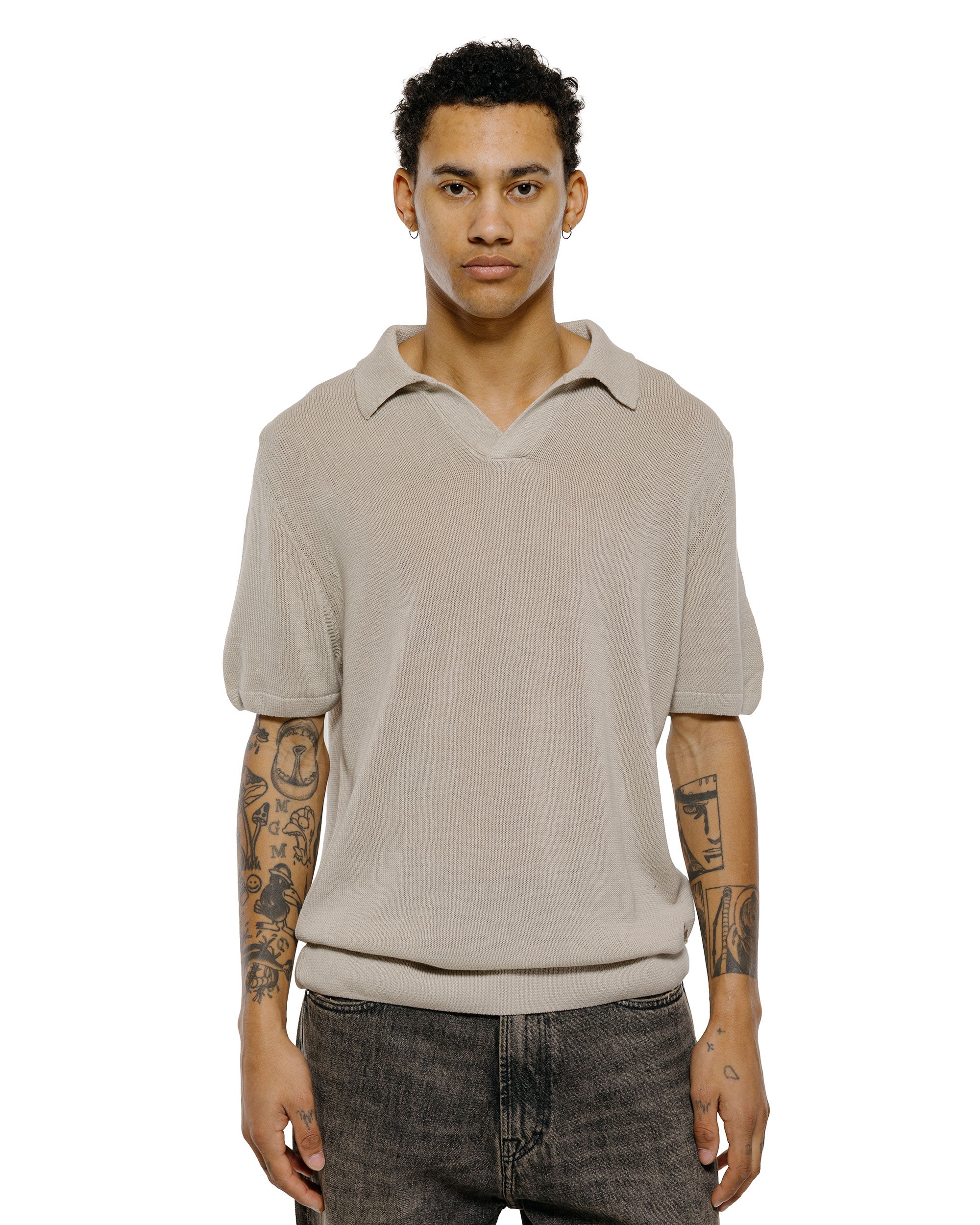 Merz B. Schwanen KNITPOLO02 Cotton Short Sleeve Polo Shirt Sand