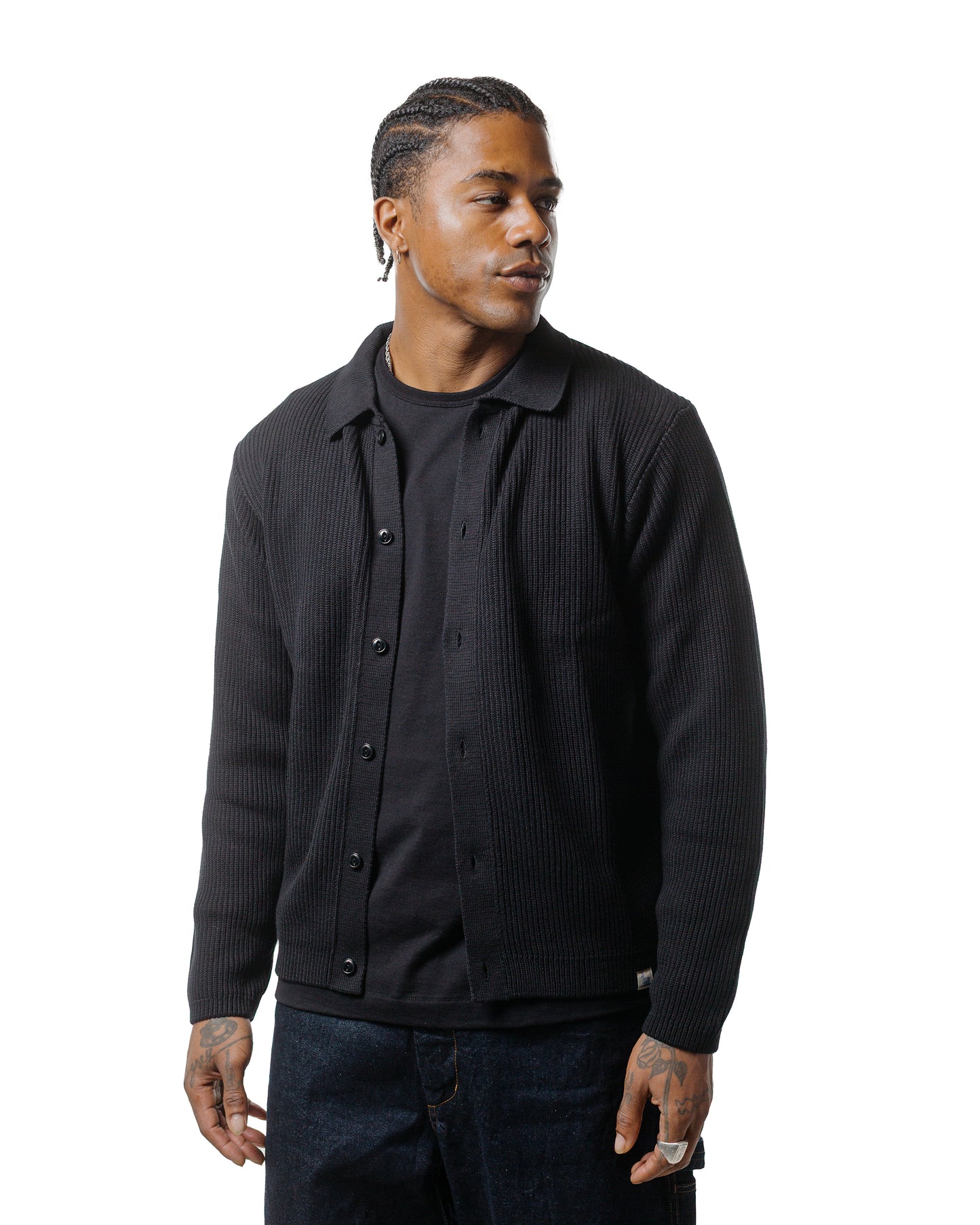 Merz B. Schwanen KNITSHIRT05 Ribbed Knitshirt Deep Black
