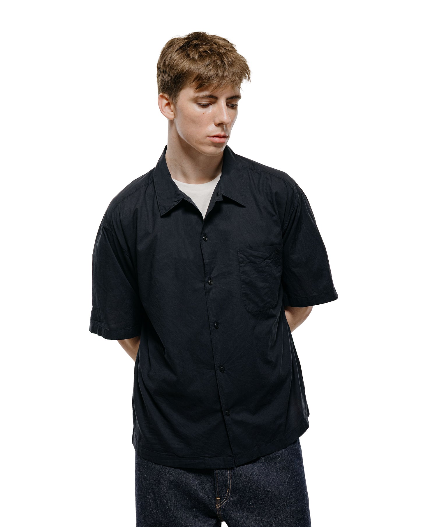 lost & found Merz B. Schwanen Merz B. Schwanen SHIRT09LP Unisex Short Sleeve Cotton Poplin Shirt Deep Black