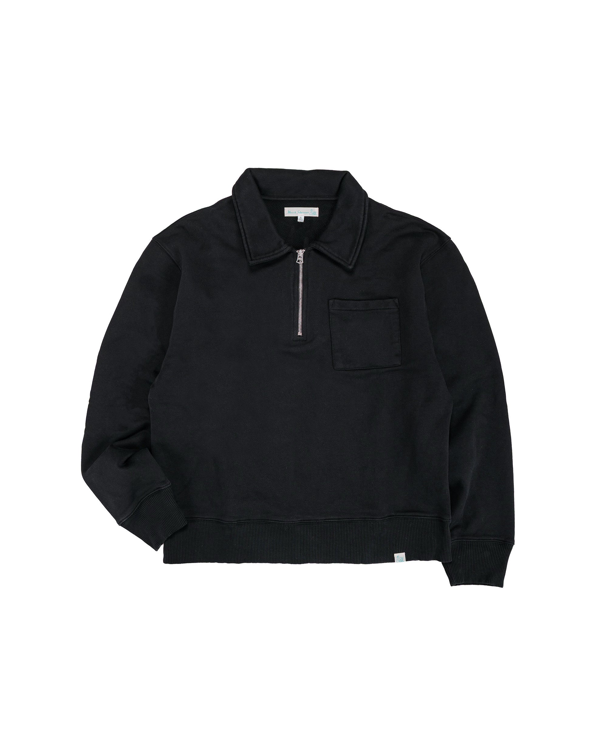 lost & found Merz B. Schwanen Merz B. Schwanen ZIP03 Authentic Fleece Polo Collared Half-Zip Cotton Sweatshirt Deep Black