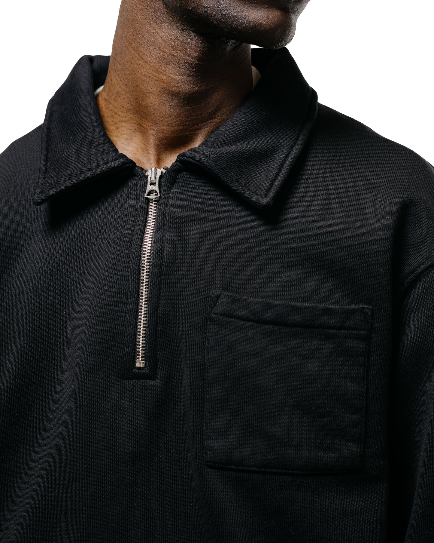 lost & found Merz B. Schwanen Merz B. Schwanen ZIP03 Authentic Fleece Polo Collared Half-Zip Cotton Sweatshirt Deep Black