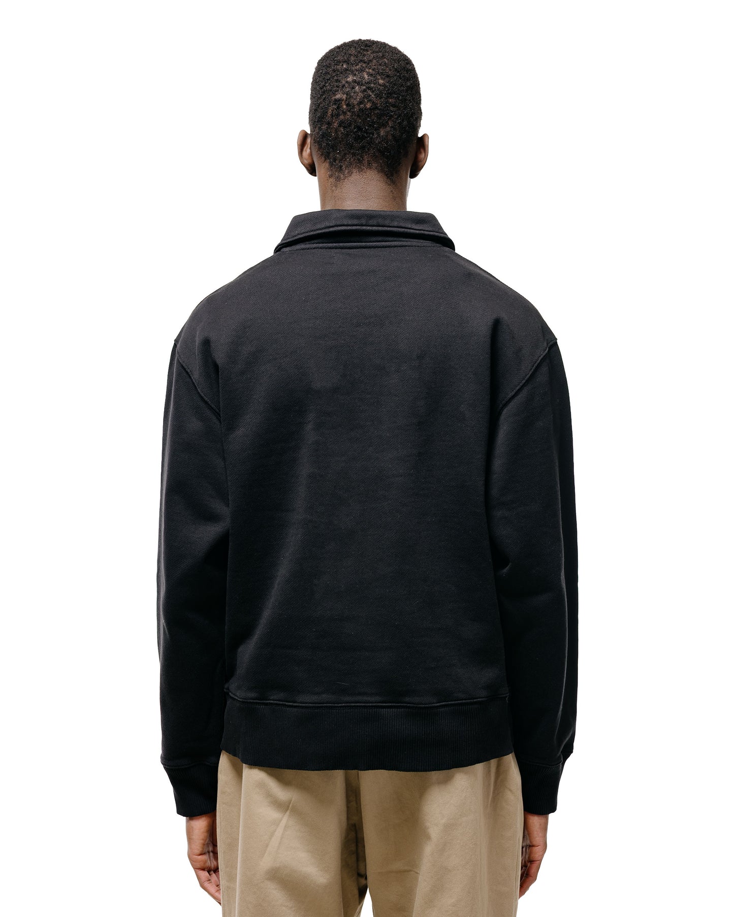 lost & found Merz B. Schwanen Merz B. Schwanen ZIP03 Authentic Fleece Polo Collared Half-Zip Cotton Sweatshirt Deep Black