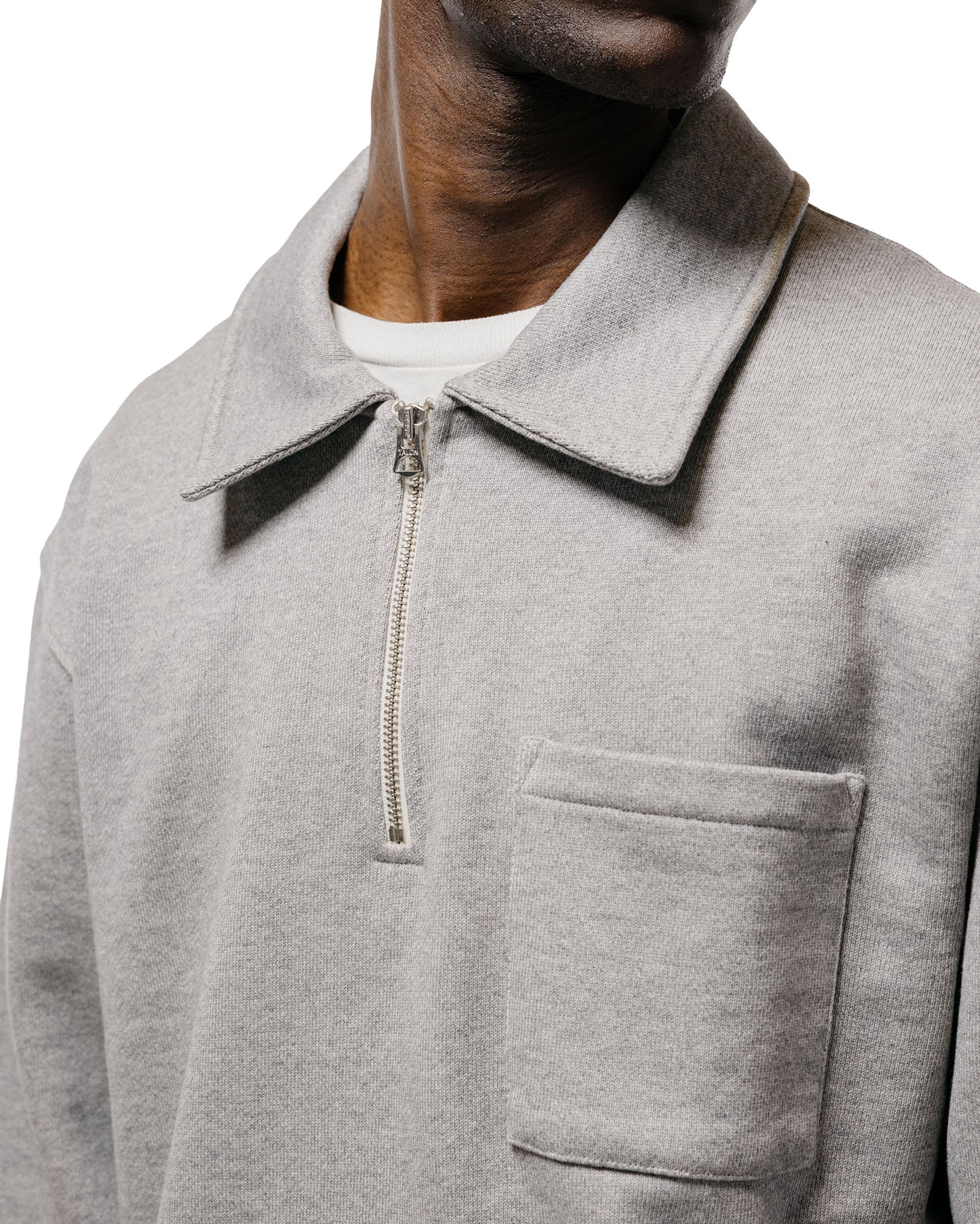 lost & found Merz B. Schwanen Merz B. Schwanen ZIP03 Authentic Fleece Polo Collared Half-Zip Cotton Sweatshirt Grey