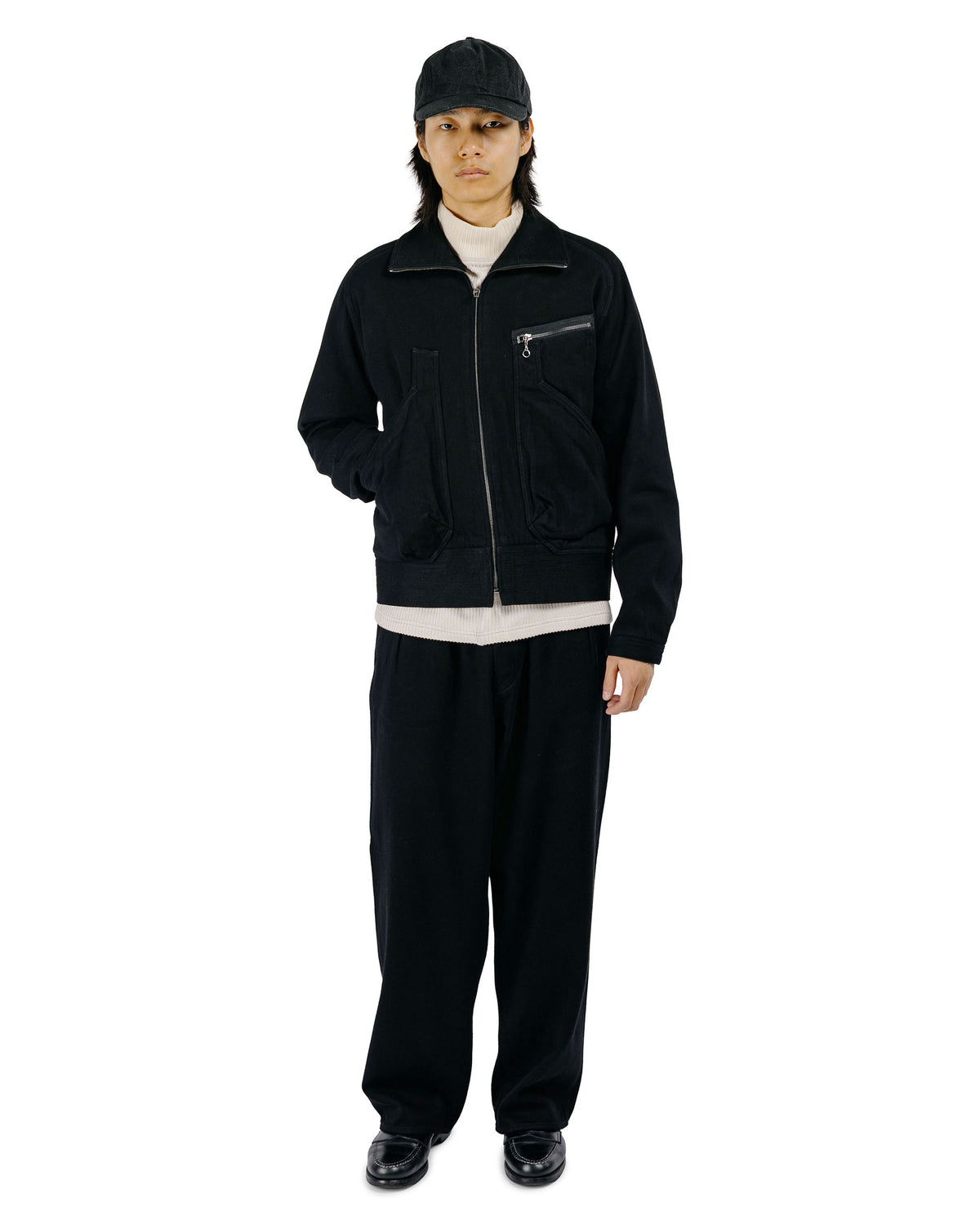 MotivMfg Pleat Denim Trousers Tailorable Denim/Black