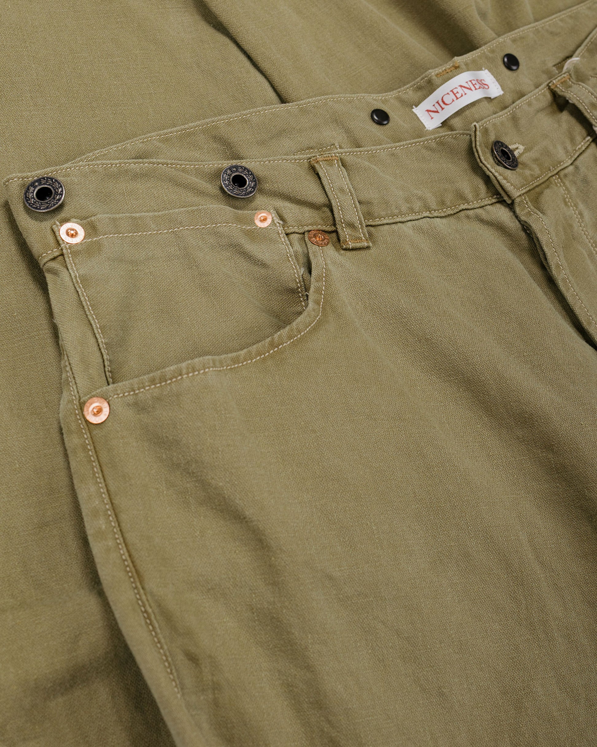 NICENESS H.Sharky Vintage Treat Herringbone Twist Jeans Khaki