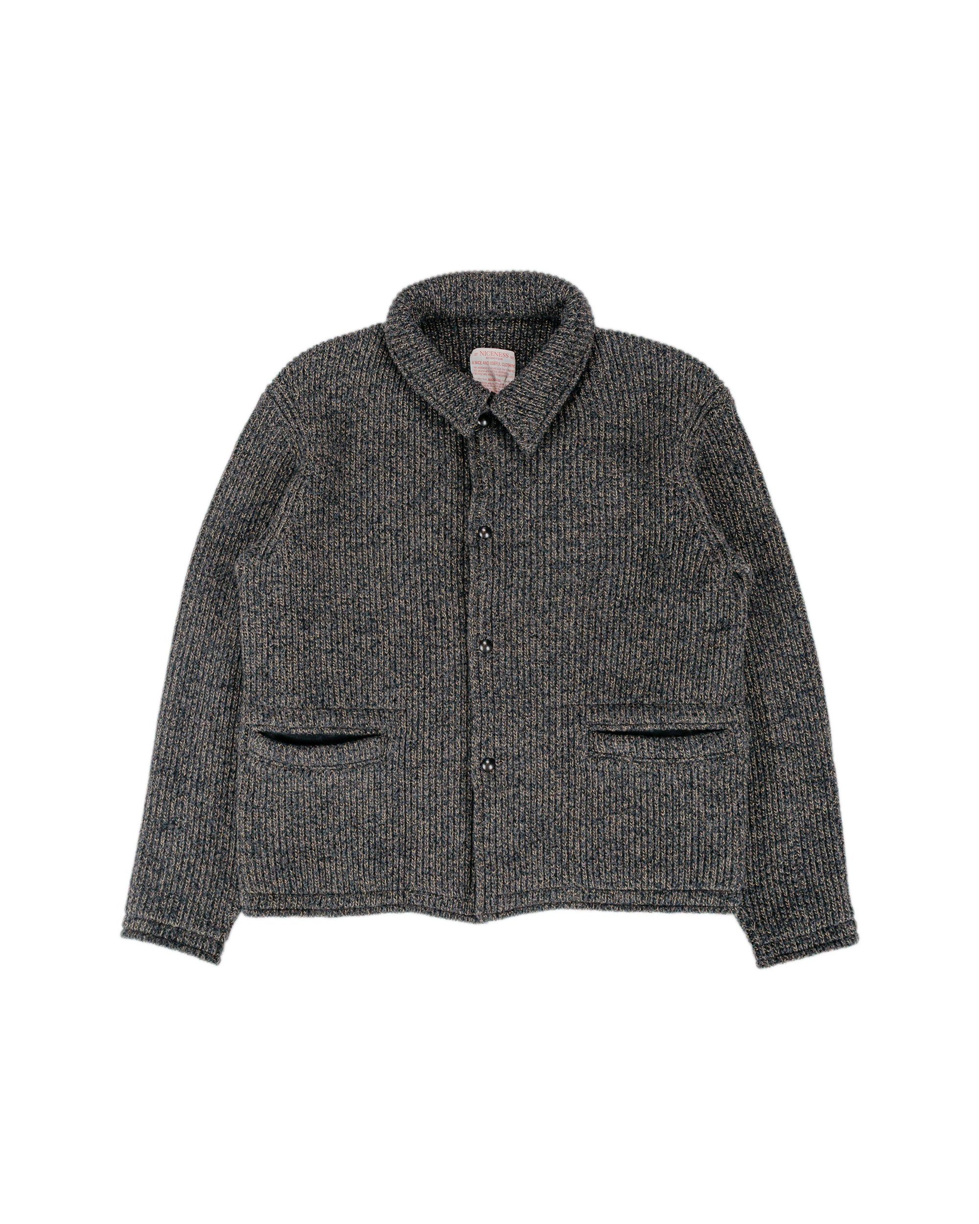 ジャケット・アウター NICENESS b.BEN NAVY L NICENESS B.Ben Wool Chambray Beach Knit Jacket Navy/Gray