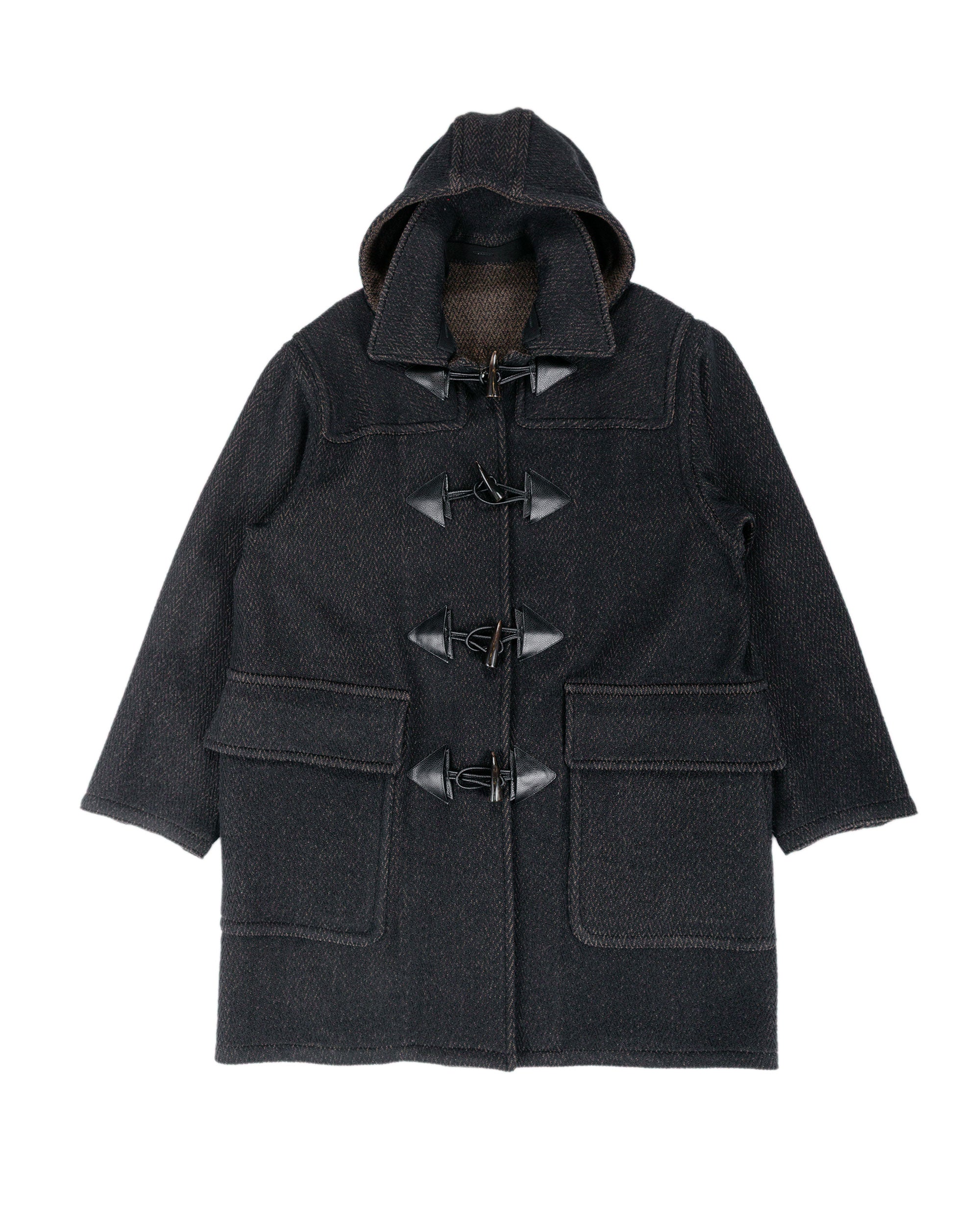 NICENESS H. Pierre Lily-Yarn Herringbone Reversible Duffle Coat Brown/