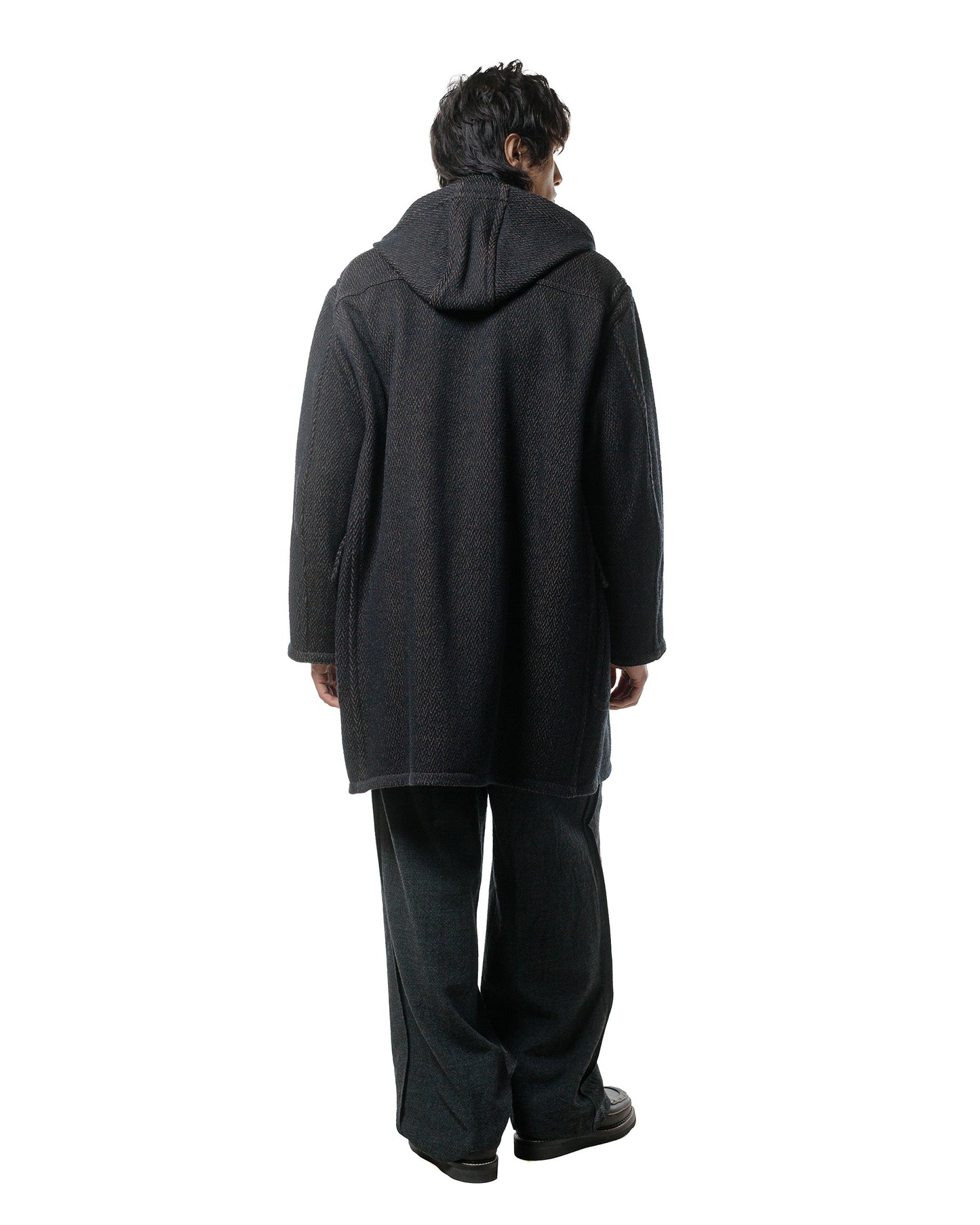 NICENESS H. Pierre Lily-Yarn Herringbone Reversible Duffle Coat BrownBlack