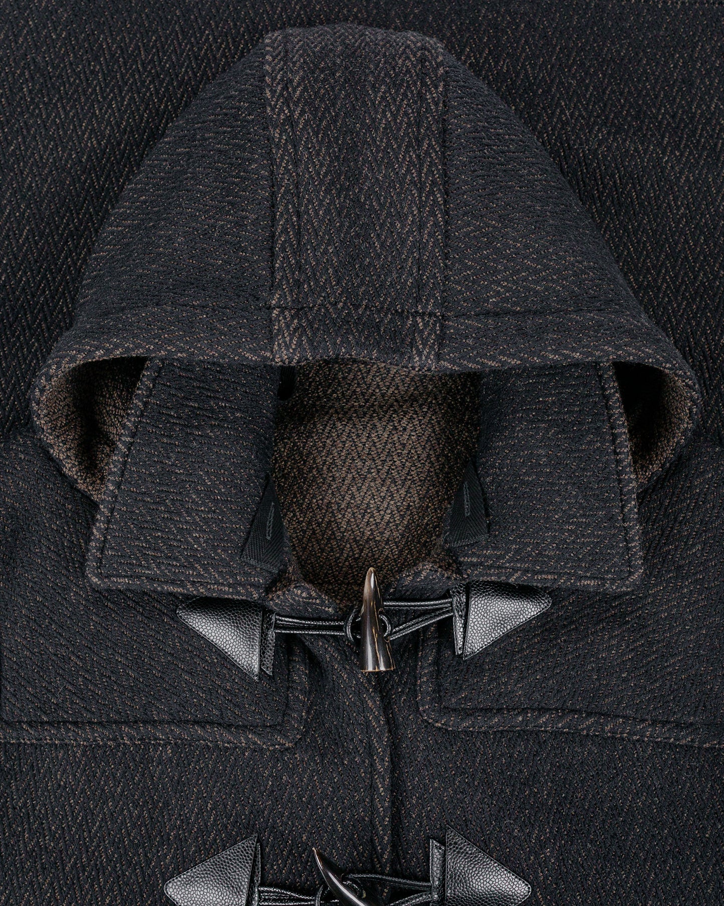 NICENESS H. Pierre Lily-Yarn Herringbone Reversible Duffle Coat BrownBlack