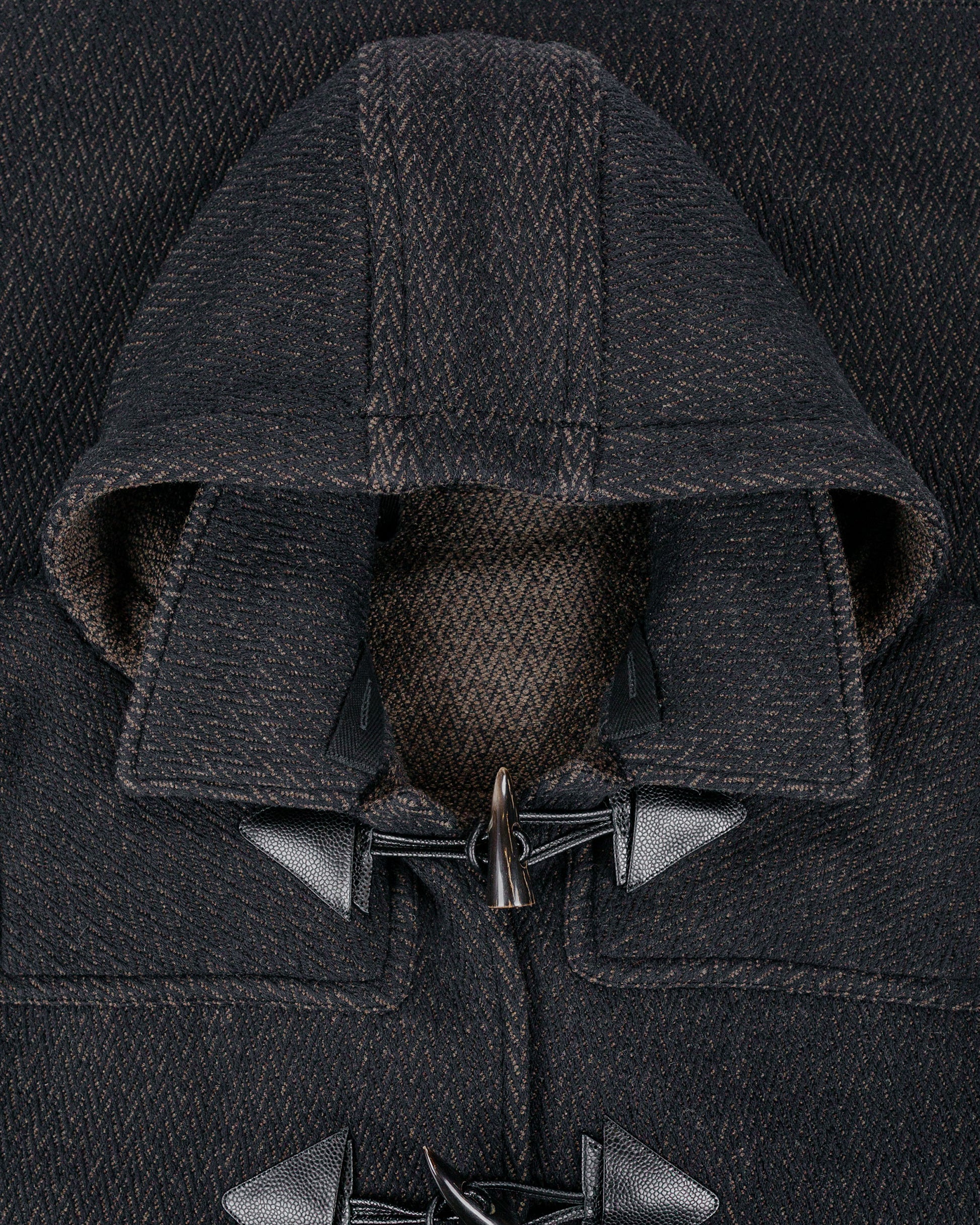 NICENESS H. Pierre Lily-Yarn Herringbone Reversible Duffle Coat BrownBlack