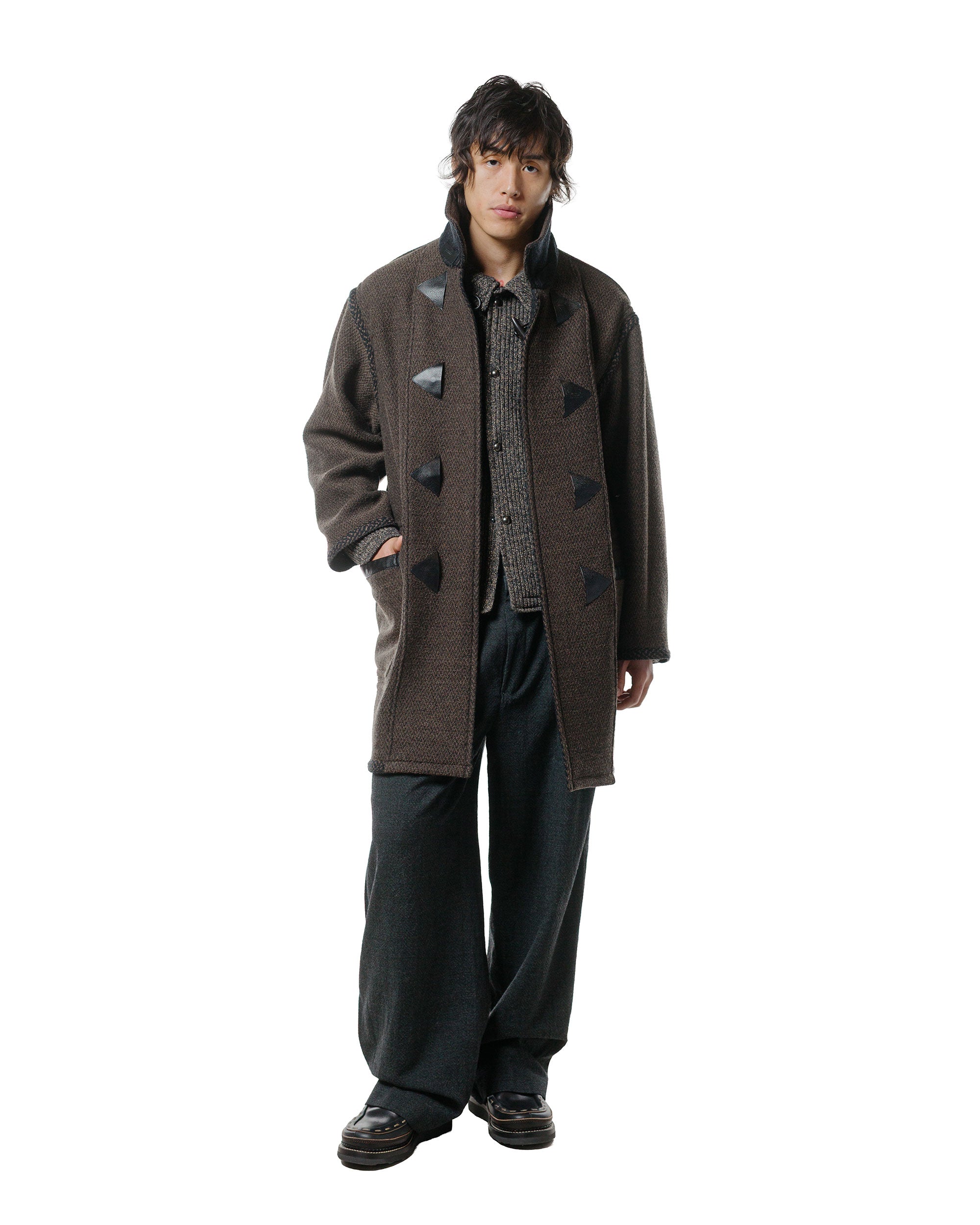 NICENESS H. Pierre Lily-Yarn Herringbone Reversible Duffle Coat Brown/