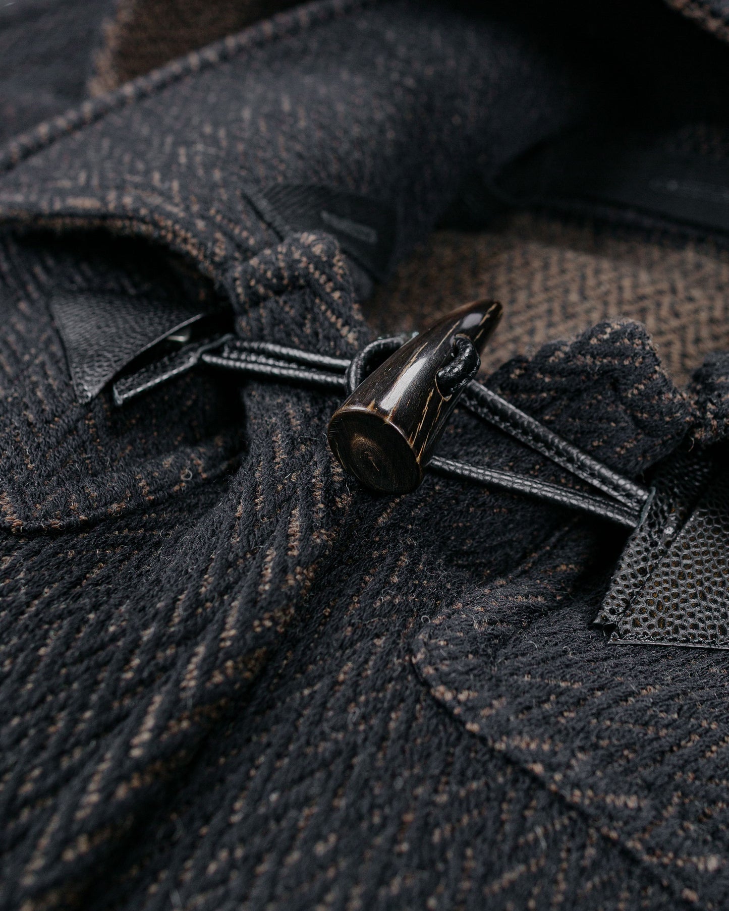 NICENESS H. Pierre Lily-Yarn Herringbone Reversible Duffle Coat Brown/Black