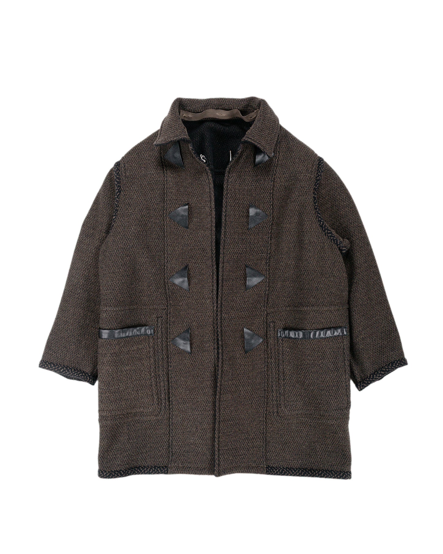 NICENESS H. Pierre Lily-Yarn Herringbone Reversible Duffle Coat BrownBlack