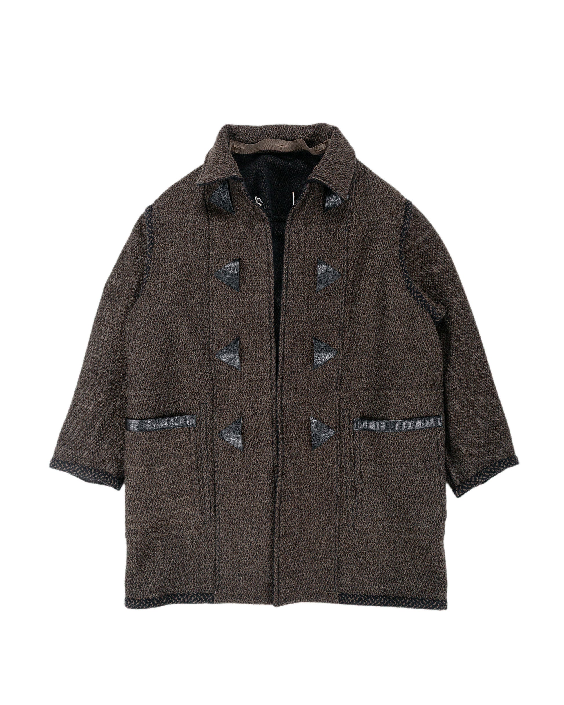 NICENESS H. Pierre Lily-Yarn Herringbone Reversible Duffle Coat BrownBlack