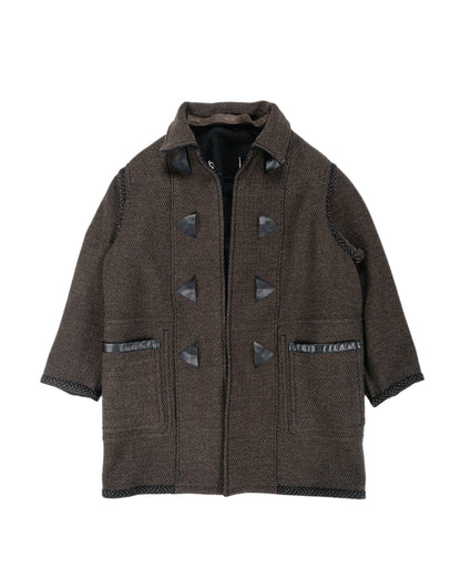 NICENESS H. Pierre Lily-Yarn Herringbone Reversible Duffle Coat BrownBlack