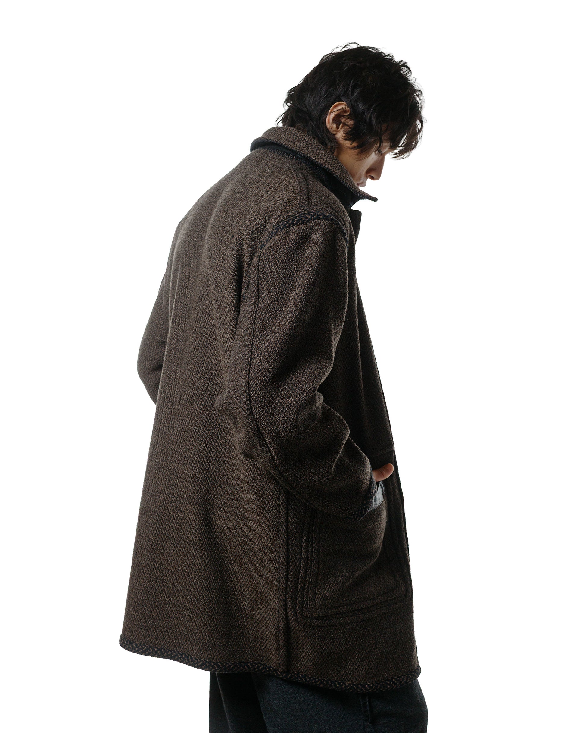 NICENESS H. Pierre Lily-Yarn Herringbone Reversible Duffle Coat BrownBlack