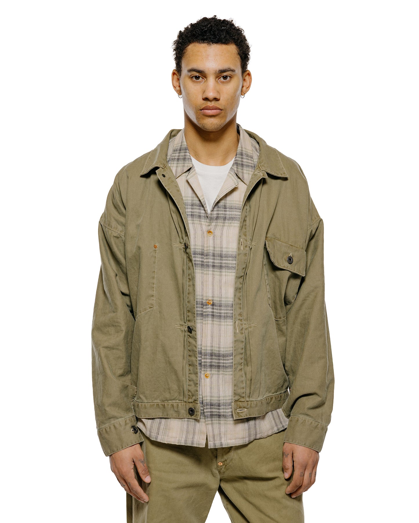 lost & found NICENESS NICENESS H.Thornhill Vintage Treat Herringbone Trucker Khaki