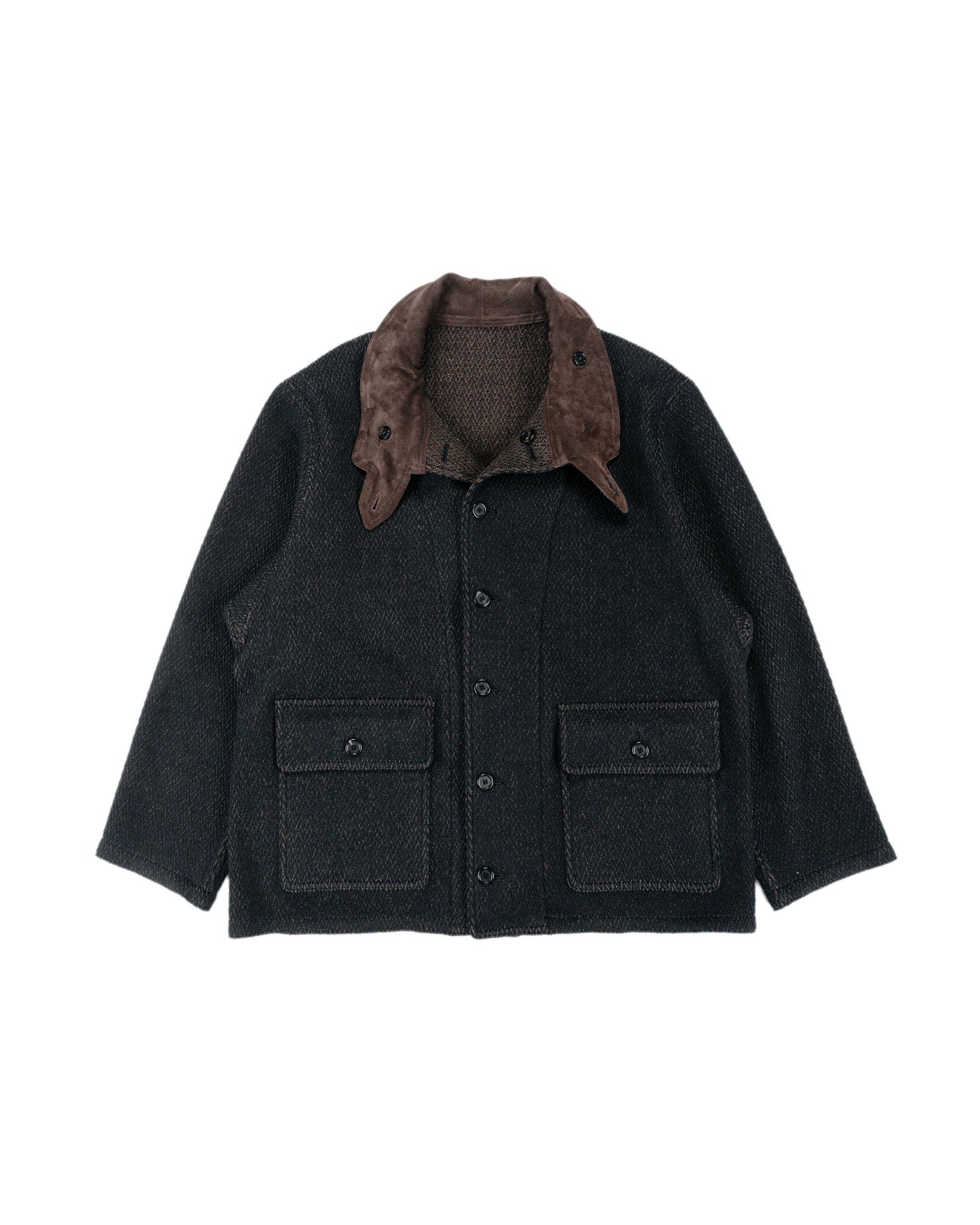 NICENESS H.Tweedy Lily-Yarn Herringbone Reversible Marine Jacket BlackBrown