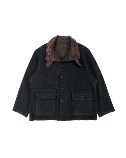 NICENESS H.Tweedy Lily-Yarn Herringbone Reversible Marine Jacket BlackBrown