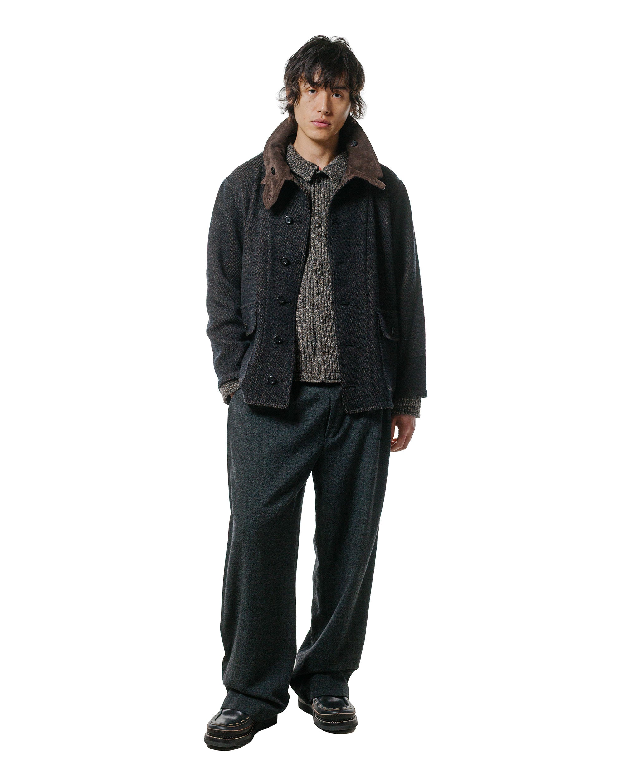 NICENESS H.Tweedy Lily-Yarn Herringbone Reversible Marine Jacket Black