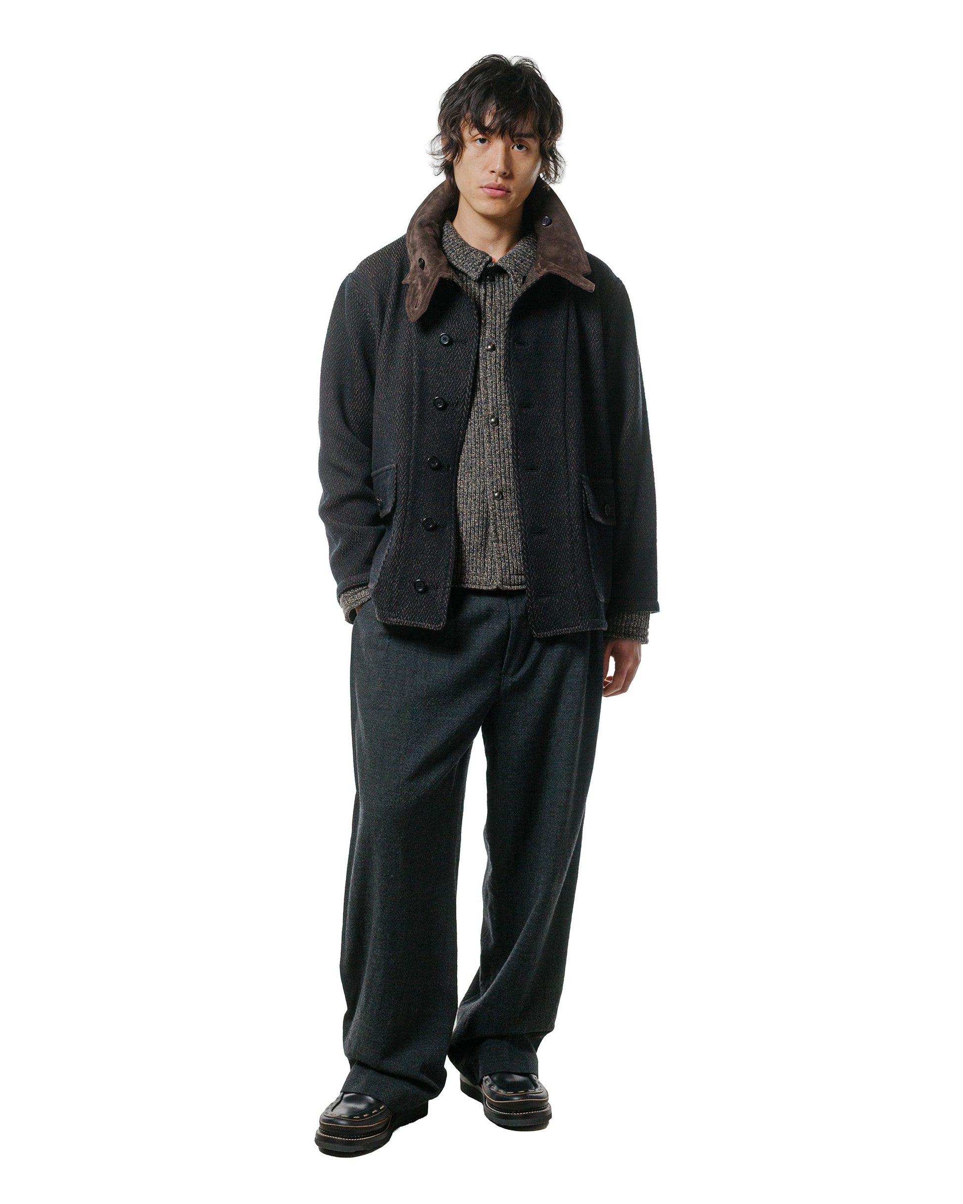 NICENESS H.Tweedy Lily-Yarn Herringbone Reversible Marine Jacket BlackBrown