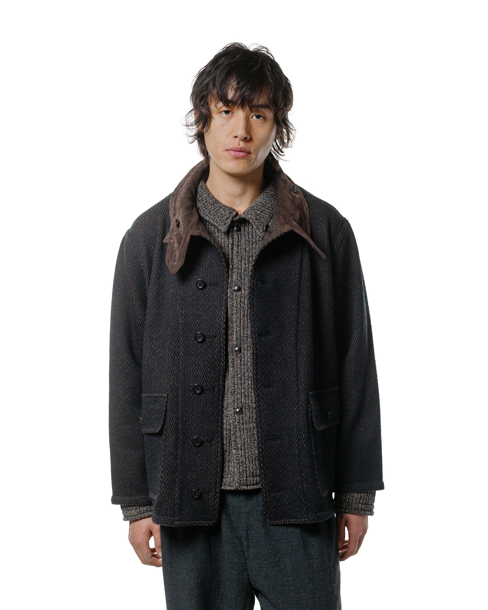 NICENESS H.Tweedy Lily-Yarn Herringbone Reversible Marine Jacket Black
