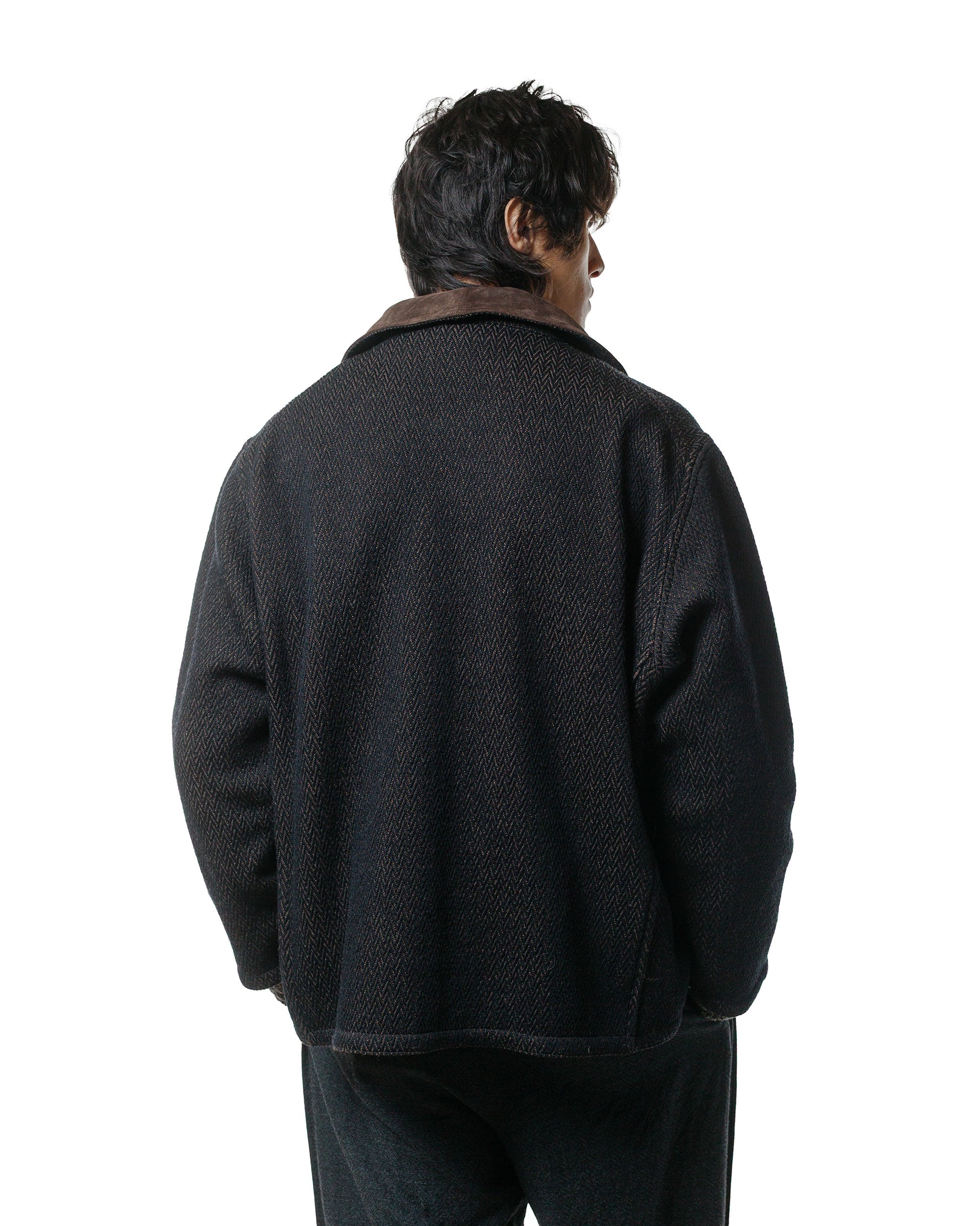 NICENESS H.Tweedy Lily-Yarn Herringbone Reversible Marine Jacket BlackBrown