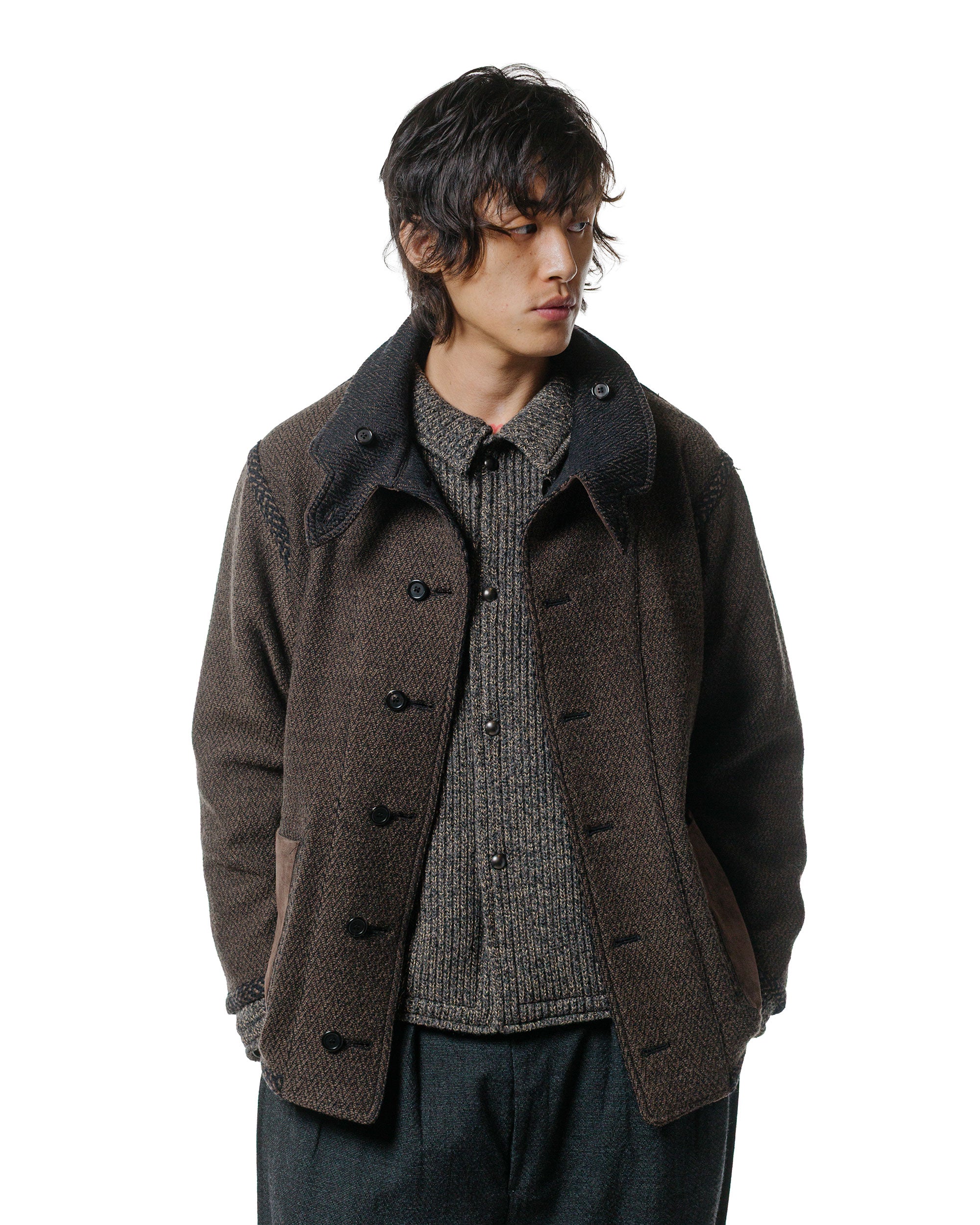 NICENESS H.Tweedy Lily-Yarn Herringbone Reversible Marine Jacket Black