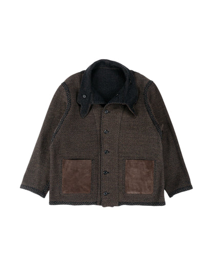 NICENESS H.Tweedy Lily-Yarn Herringbone Reversible Marine Jacket BlackBrown