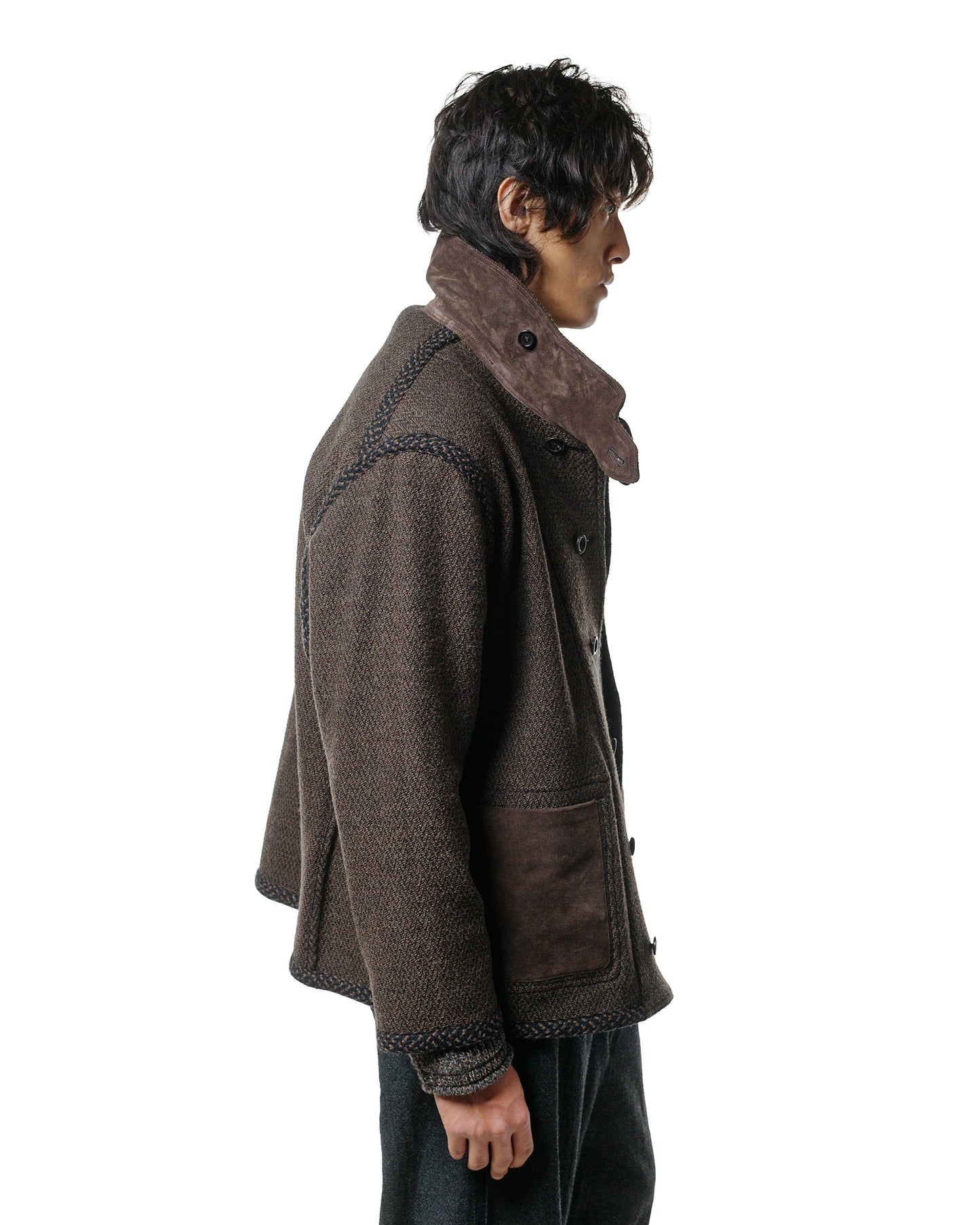 NICENESS H.Tweedy Lily-Yarn Herringbone Reversible Marine Jacket BlackBrown