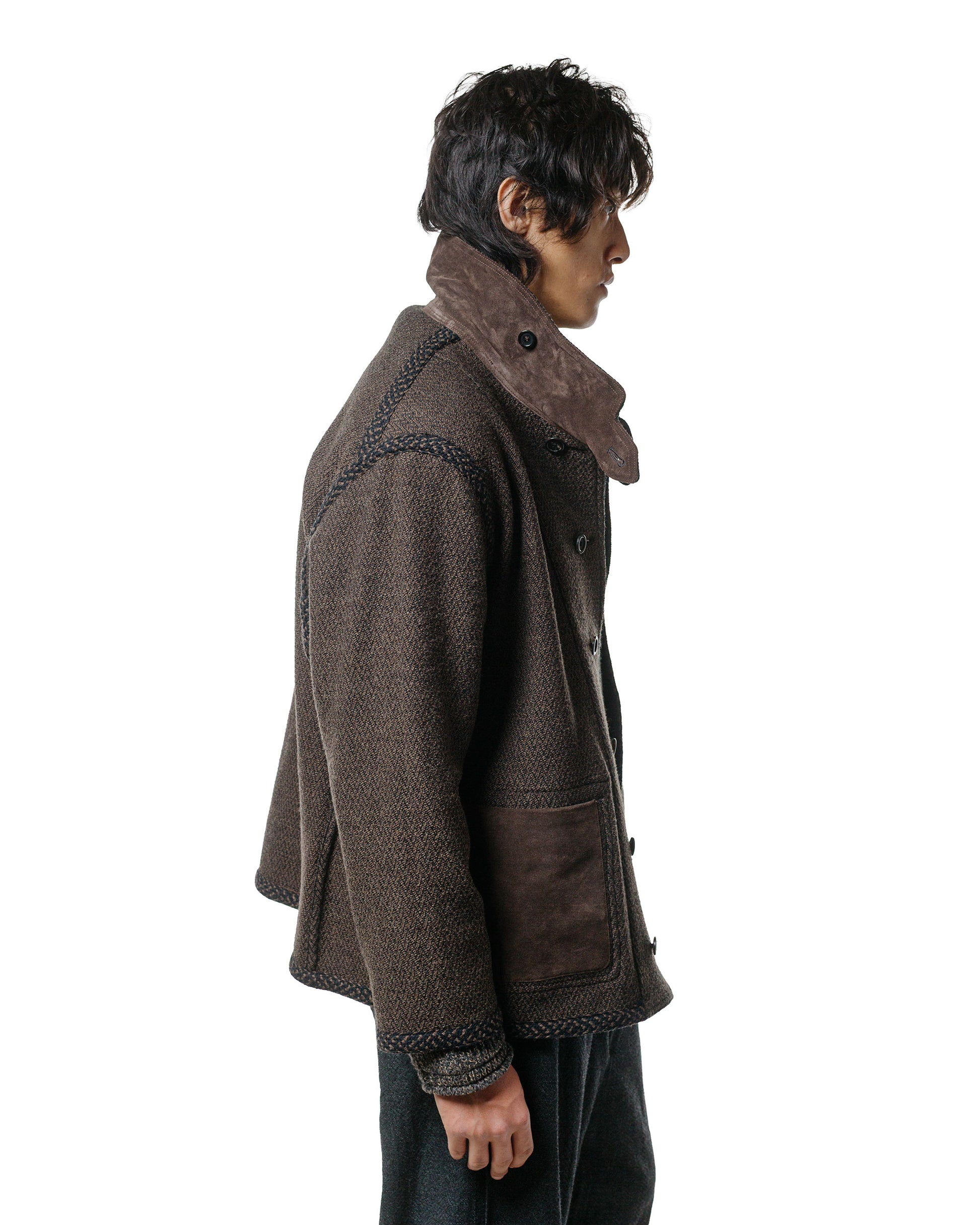 NICENESS H.Tweedy Lily-Yarn Herringbone Reversible Marine Jacket BlackBrown
