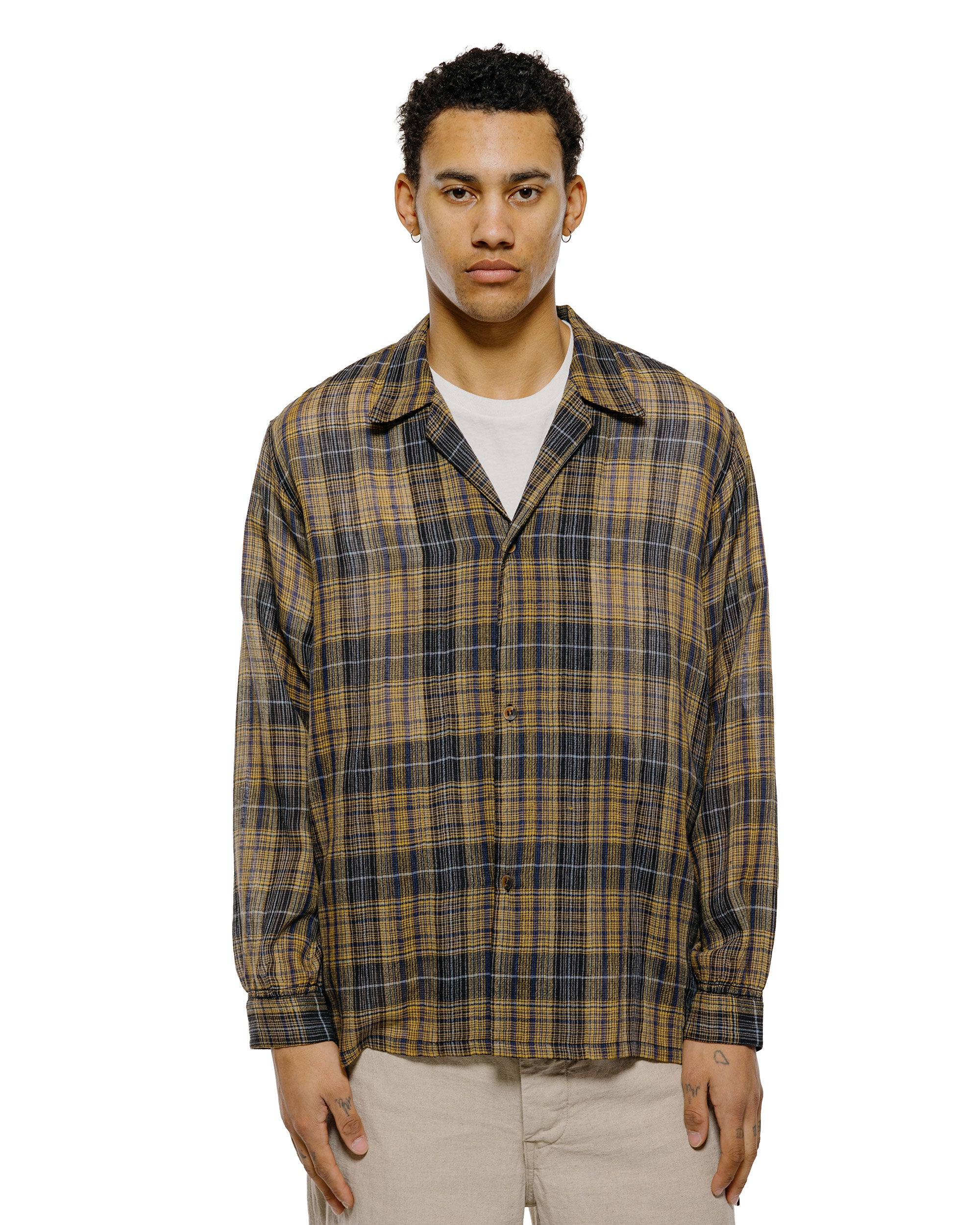 トップス NICENESS THOM OPEN COLLAR JACKET SHIRT NICENESS トム オープンカラー ジャケット シャツ イエロー