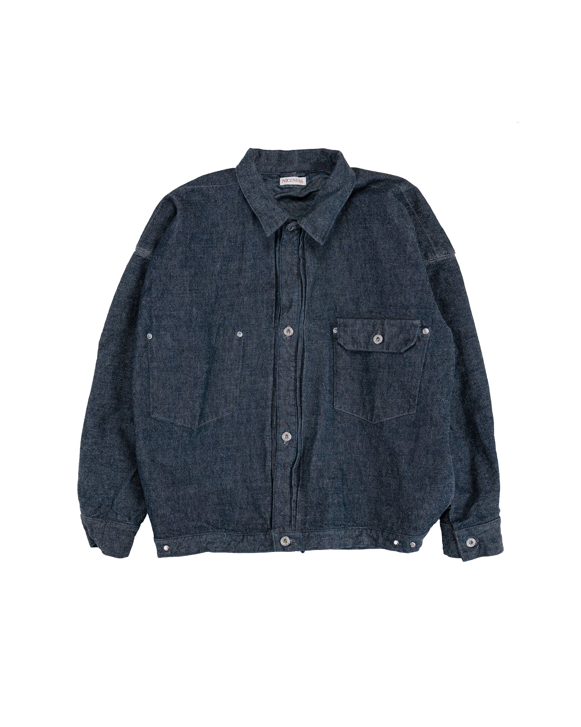 NICENESS Thornhill Raw Denim Tracker Jacket Indigo