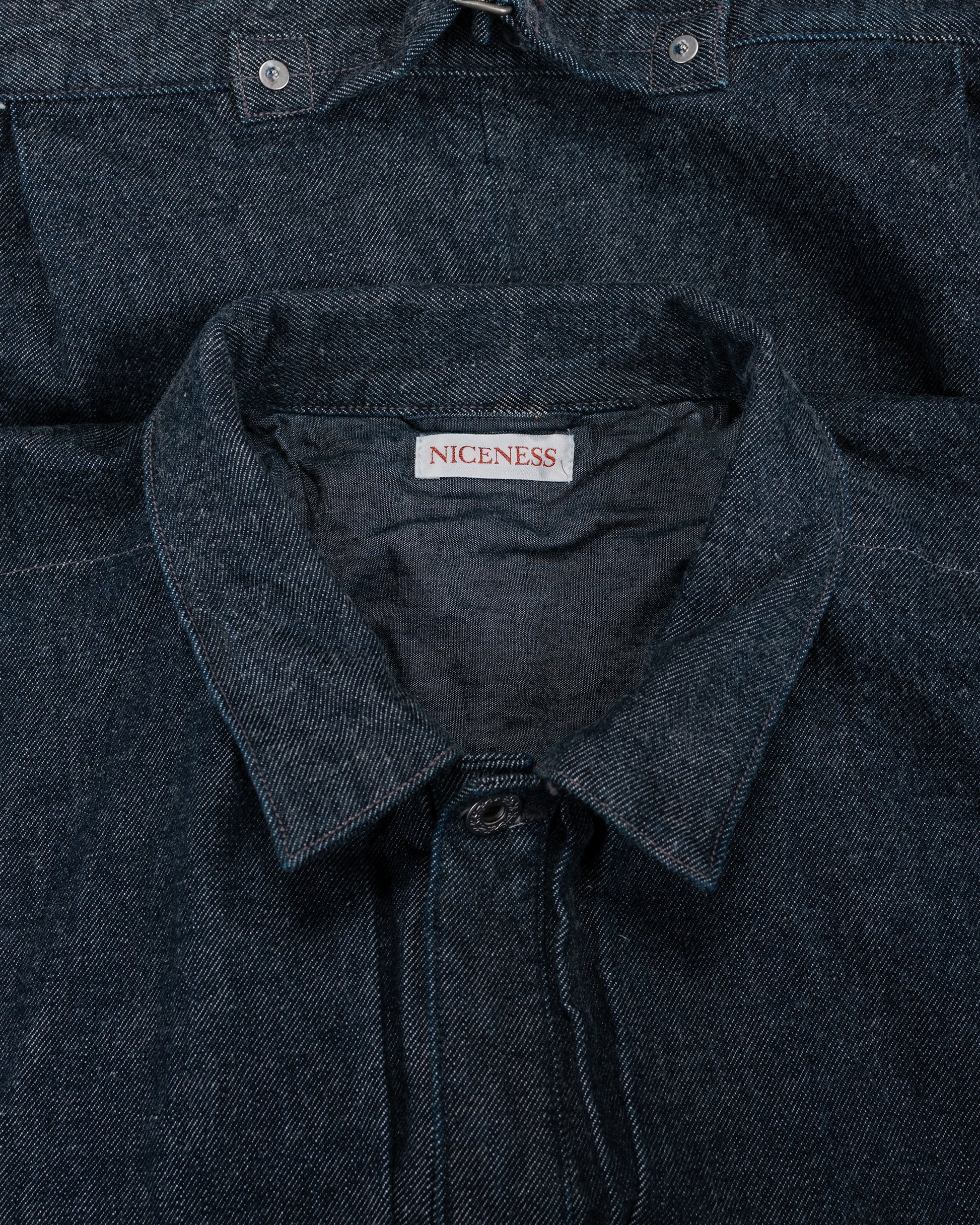 NICENESS Thornhill Raw Denim Tracker Jacket Indigo