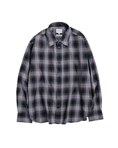 Norse Projects Falster Fine Cotton Flannel Check Oversize Shirt Darkest Purple