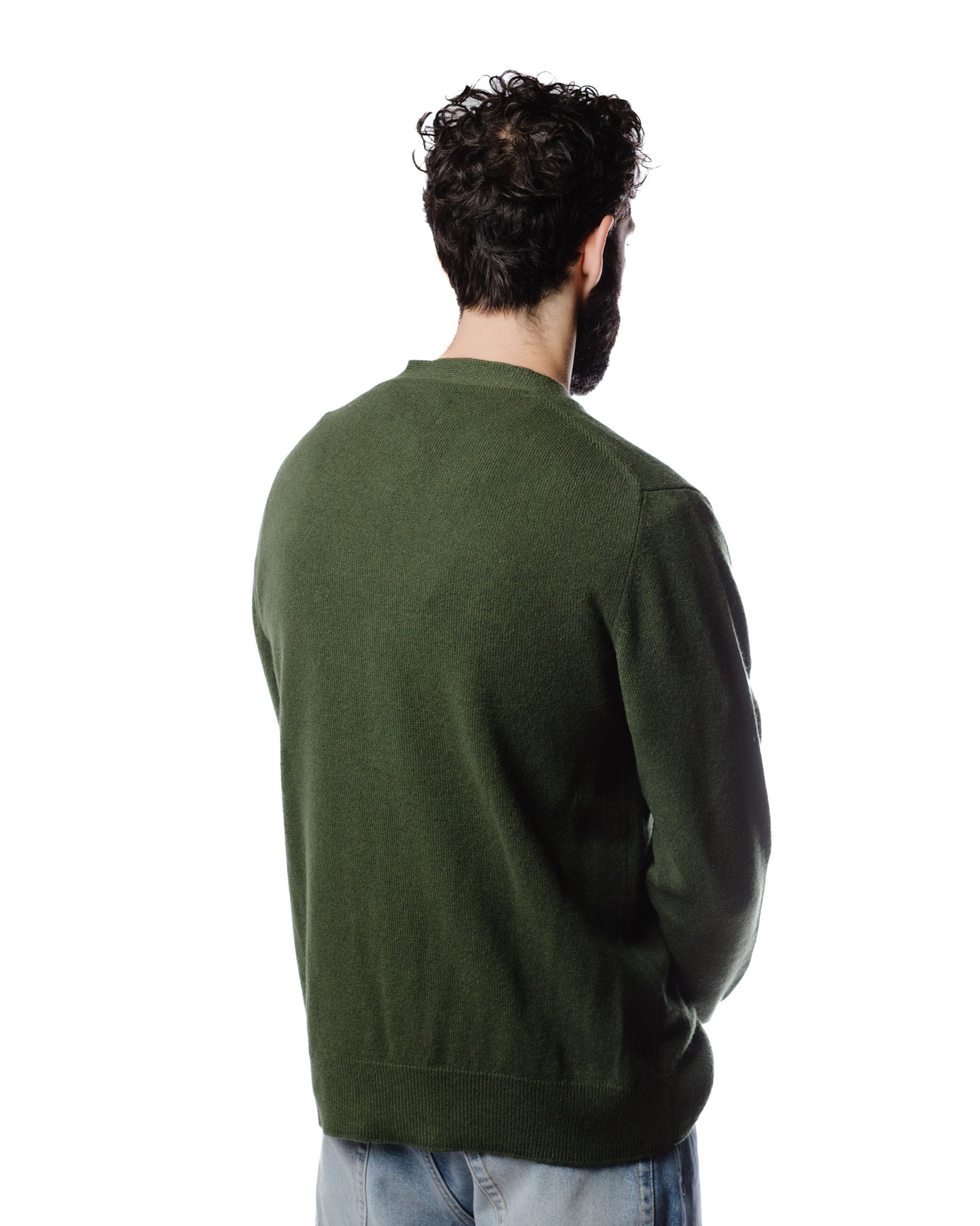Norse Projects Adam Lambswool Cardigan Army Green Model Rear