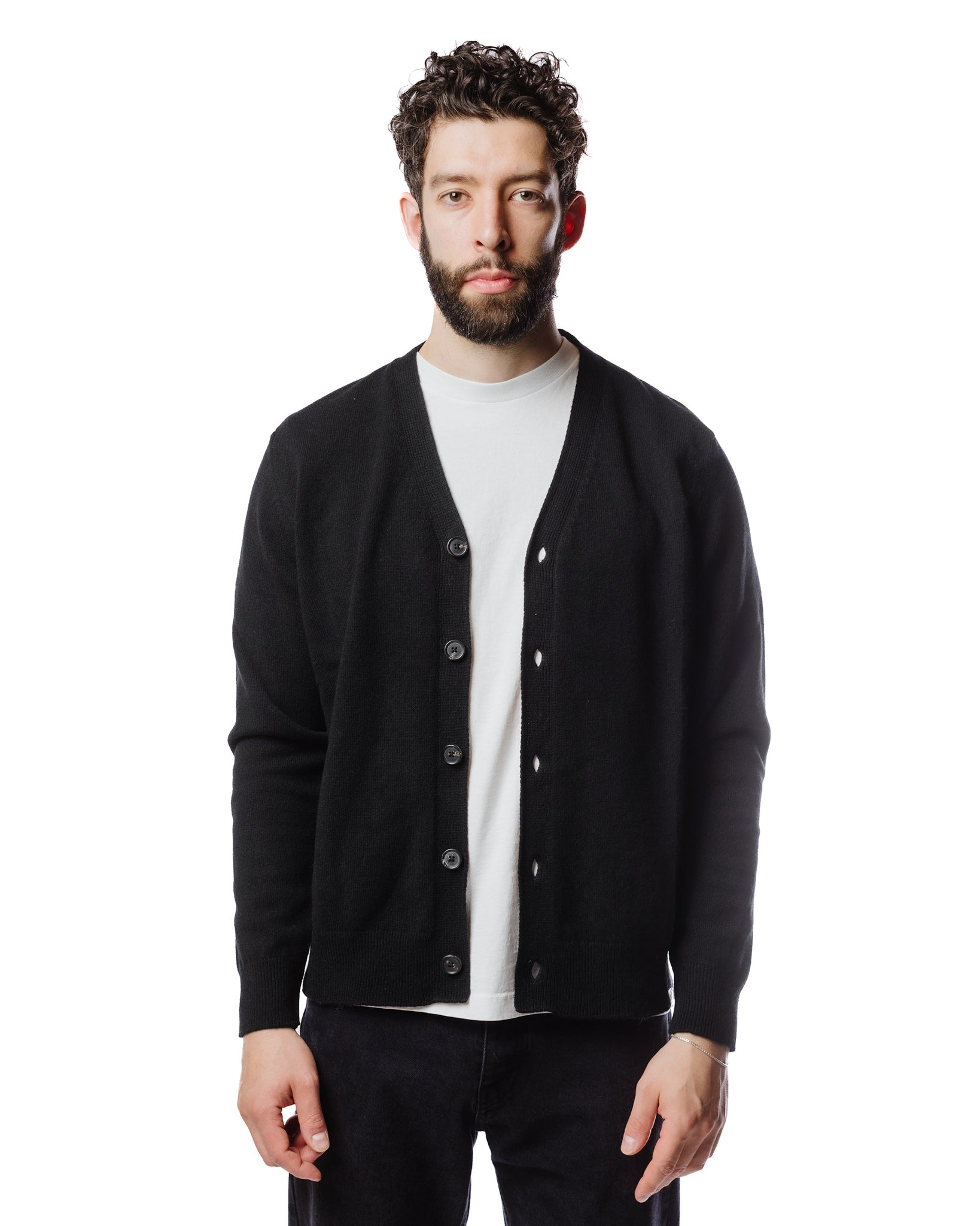  Norse Projects Adam Lambswool Cardigan Black Model Front