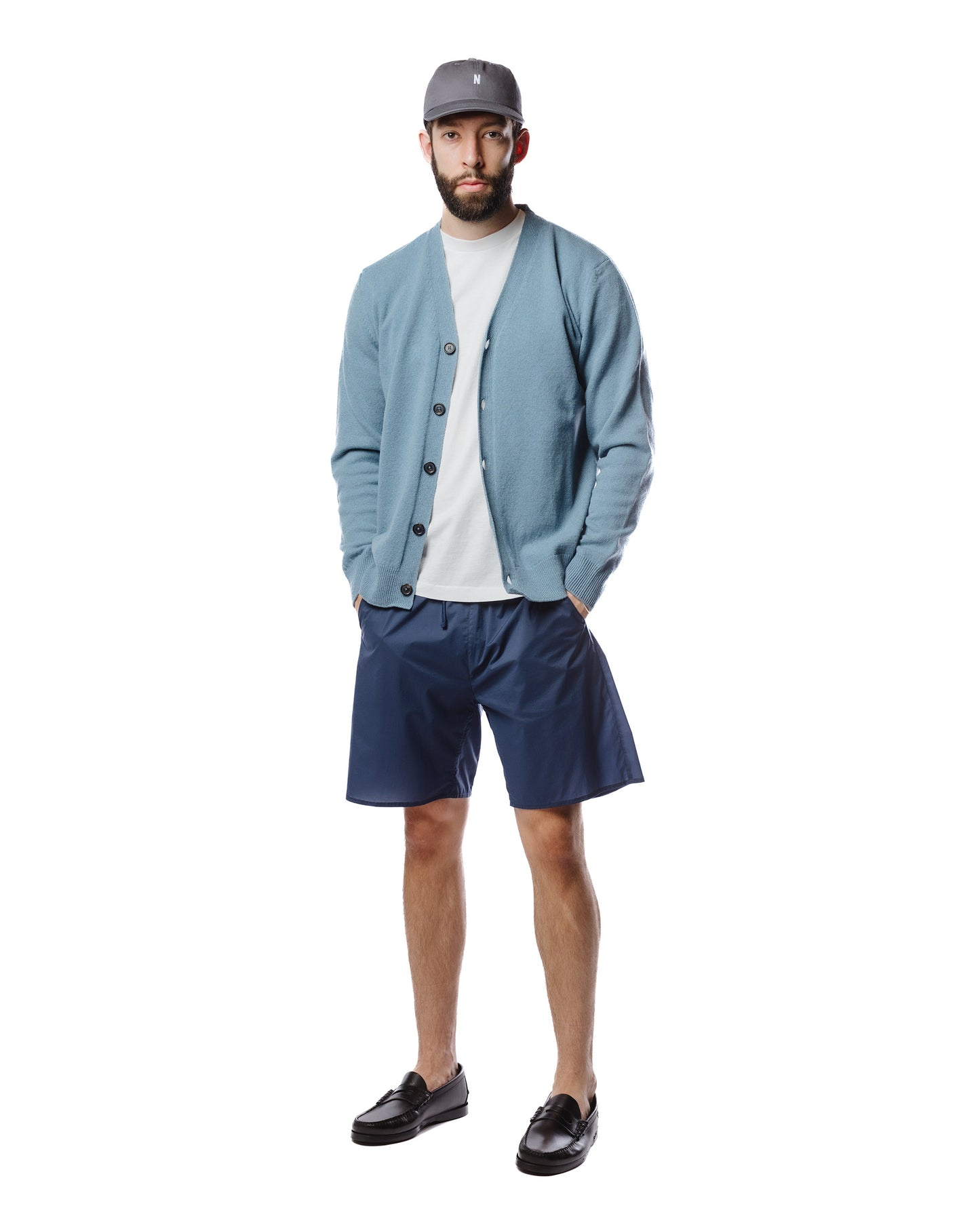 Norse Projects Adam Lambswool Cardigan Light Stone Blue  Model