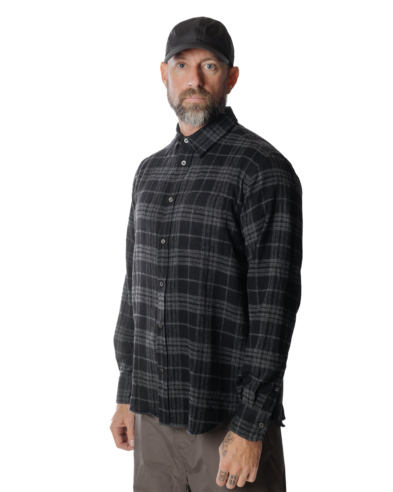 Norse Projects Algot Relaxed Wool Check Shirt Charcoal Melange Model Front