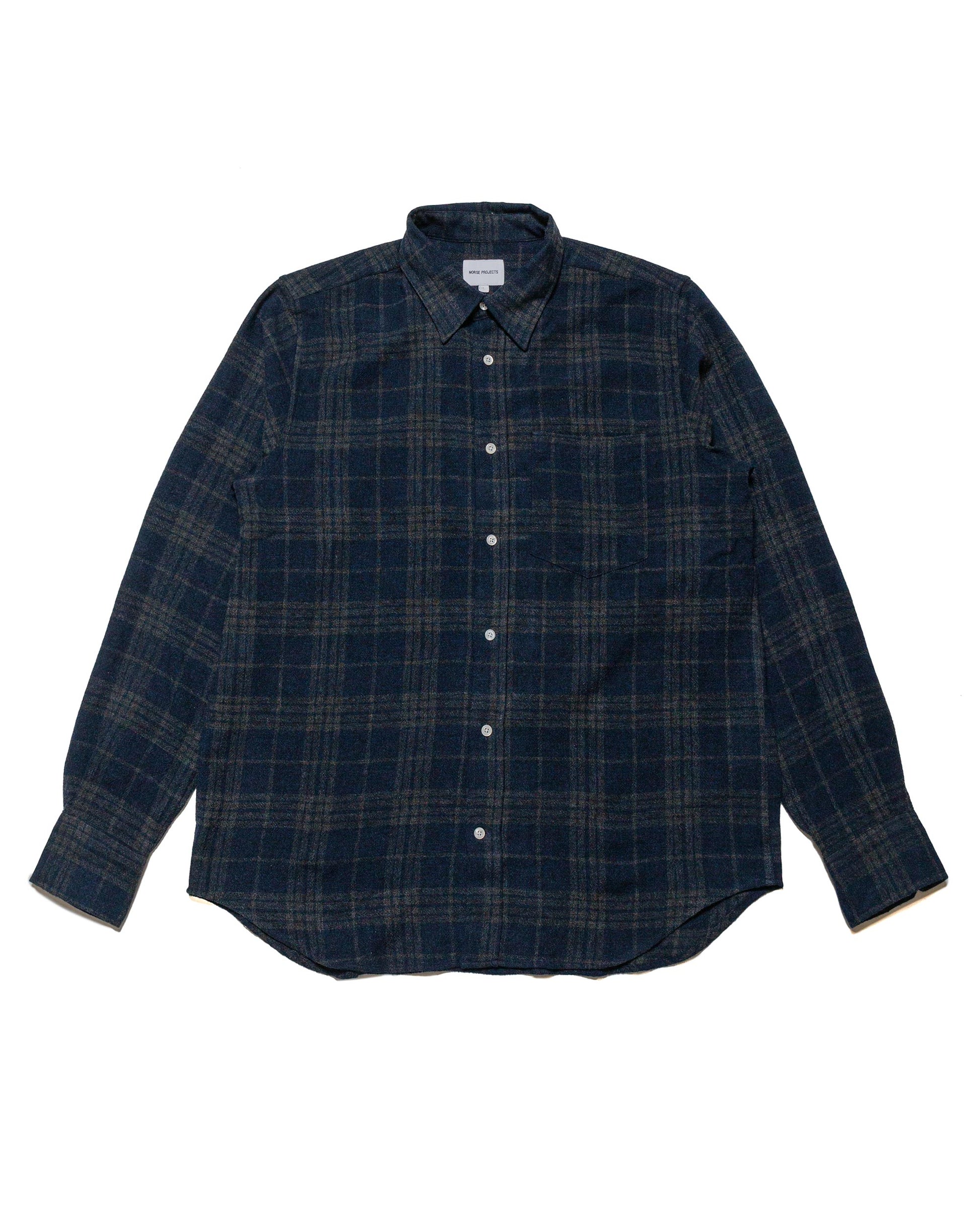 Norse Projects Algot Relaxed Wool Check Shirt Dark Navy