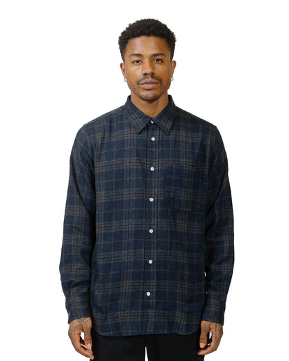 Norse Projects Algot Relaxed Wool Check Shirt Dark Navy model front