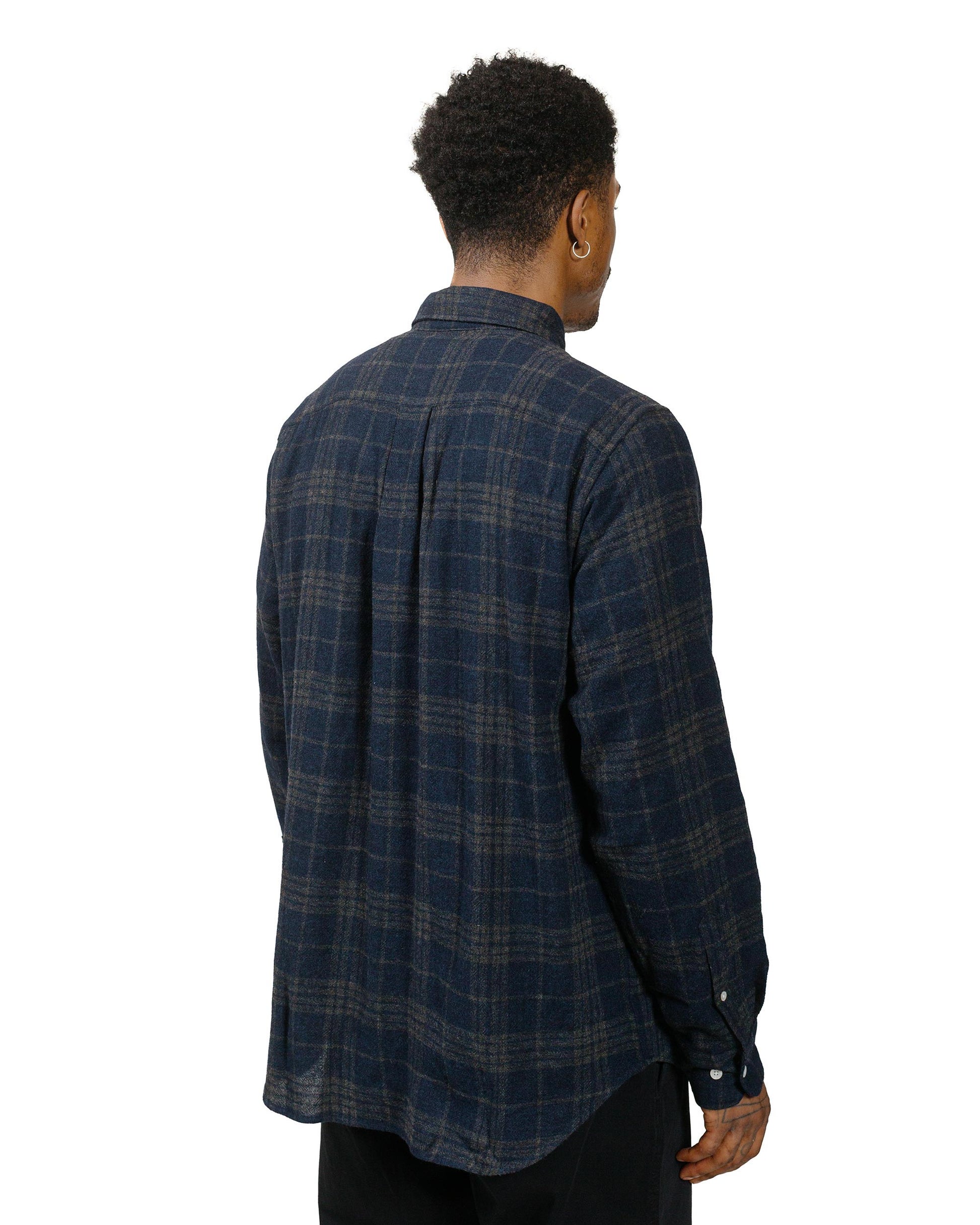 Norse Projects Algot Relaxed Wool Check Shirt Dark Navy model back