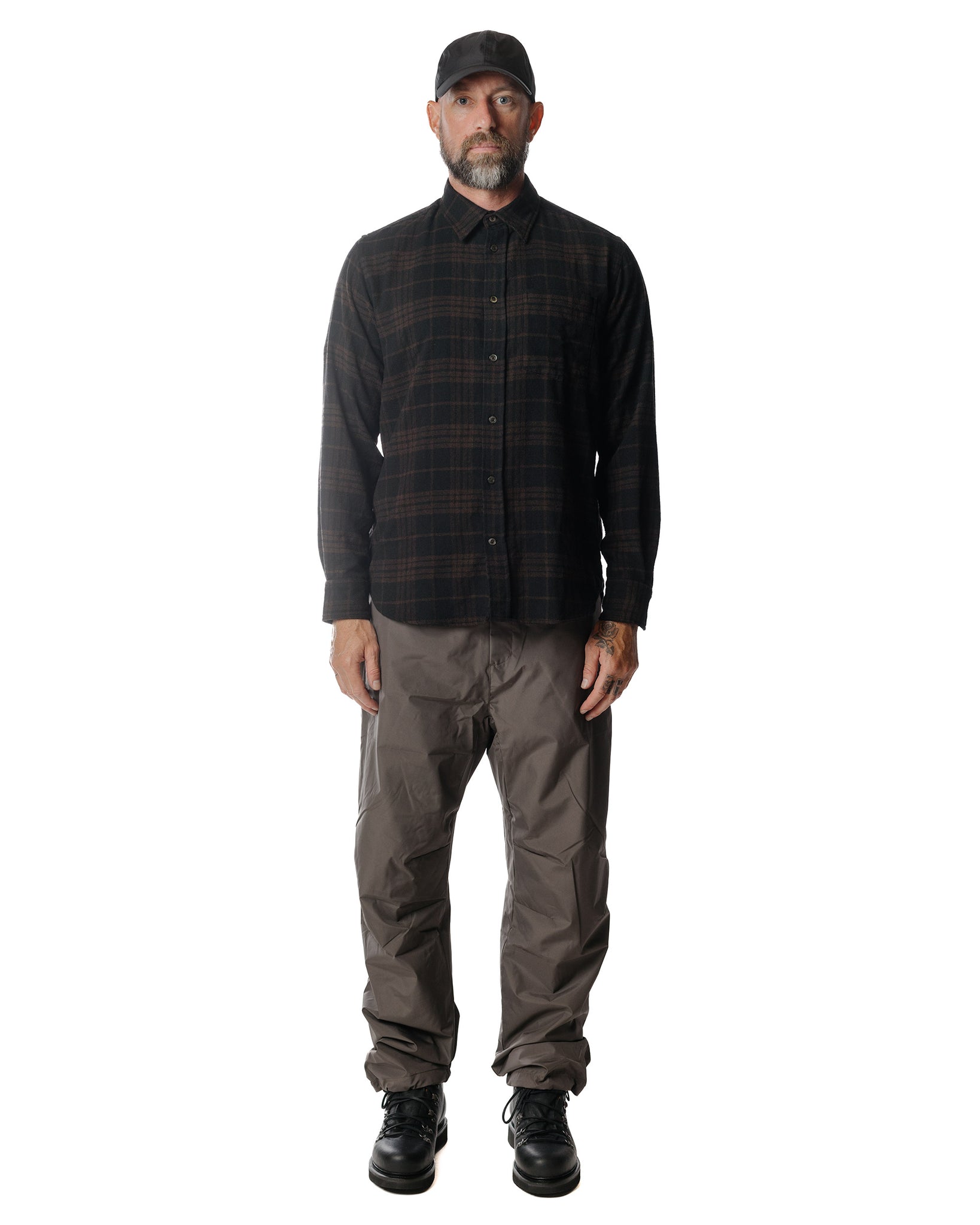Norse Projects Algot Relaxed Wool Check Shirt Espresso Model Full