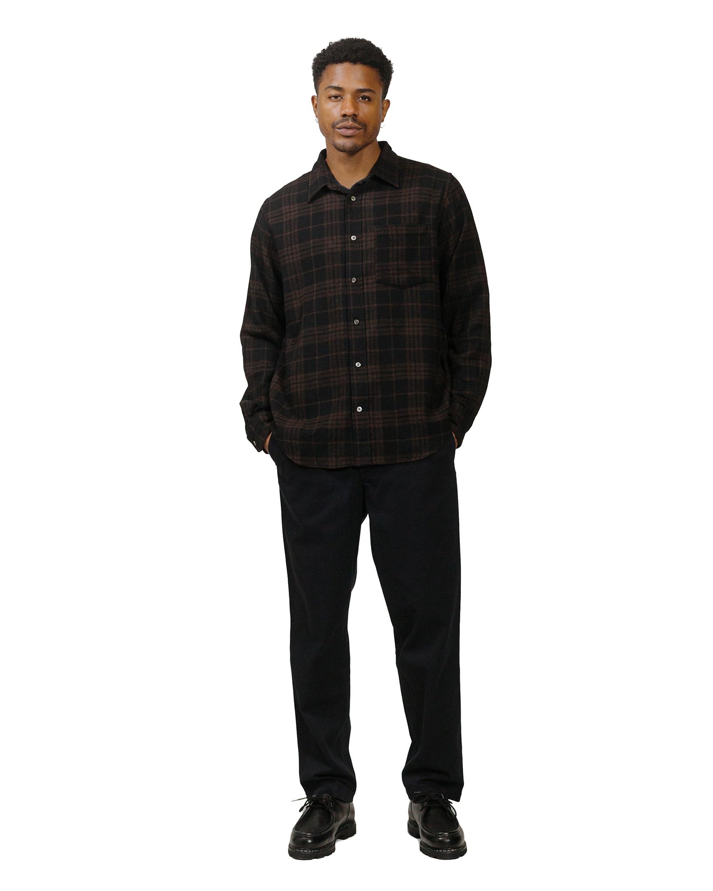 Norse Projects Algot Relaxed Wool Check Shirt Espresso model full