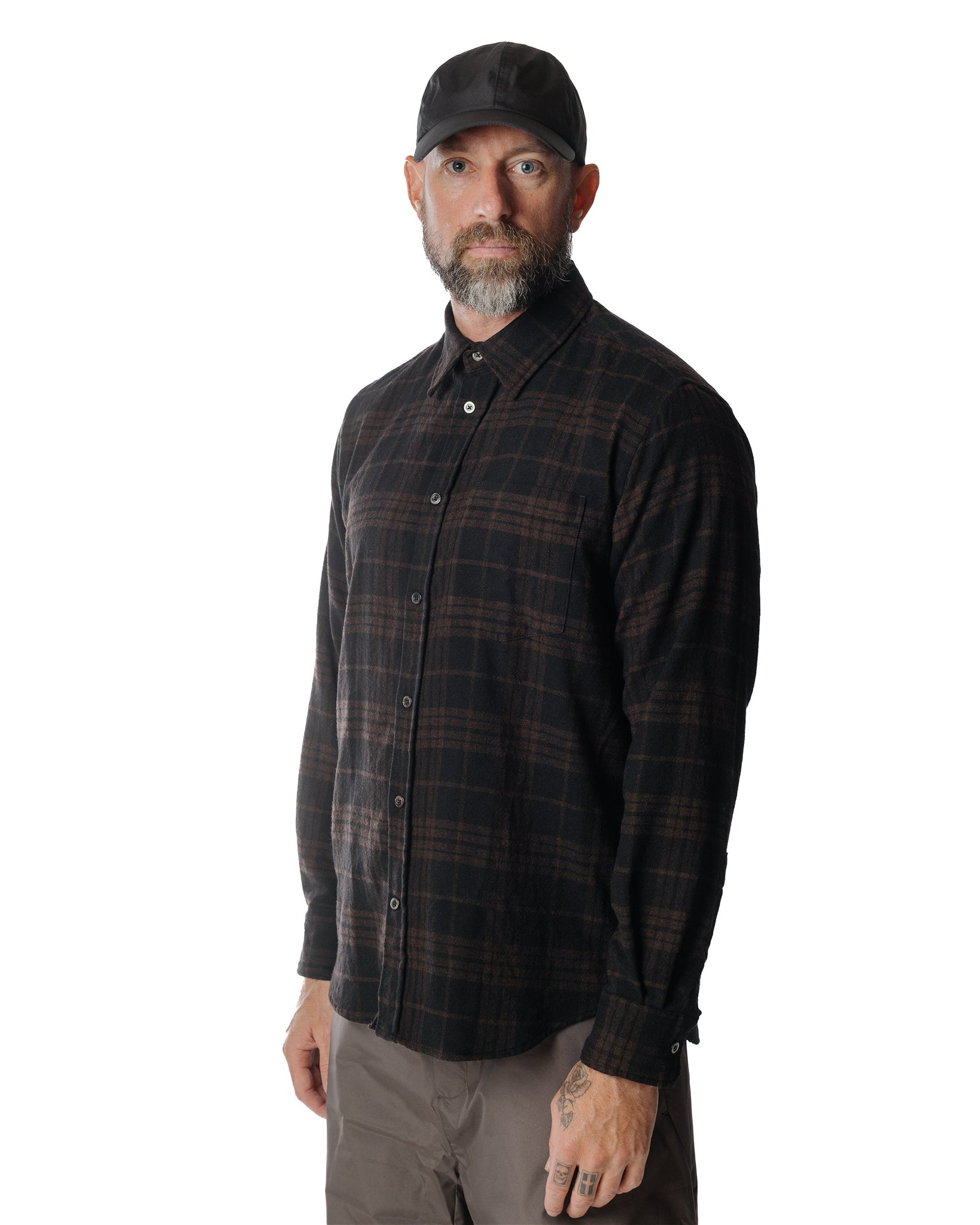 Norse Projects Algot Relaxed Wool Check Shirt Espresso Model Front