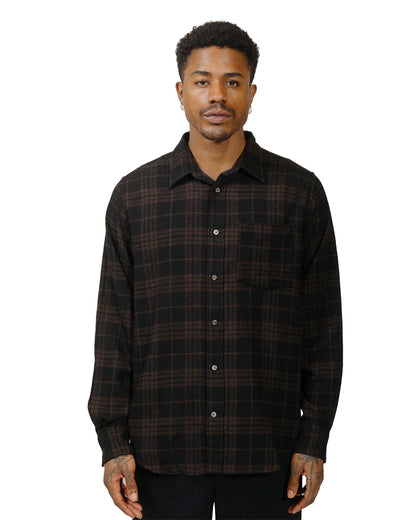 Norse Projects Algot Relaxed Wool Check Shirt Espresso model front