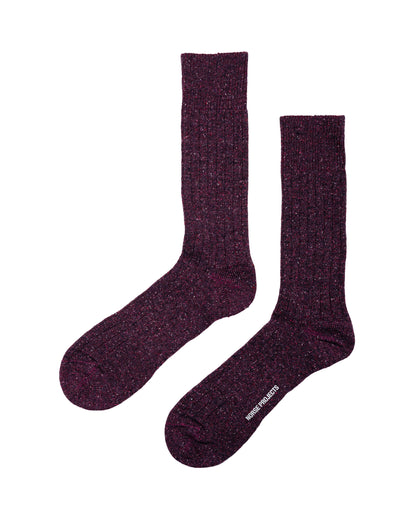 Norse Projects Bykle Neps Wool Rib Sock Darkest Purple