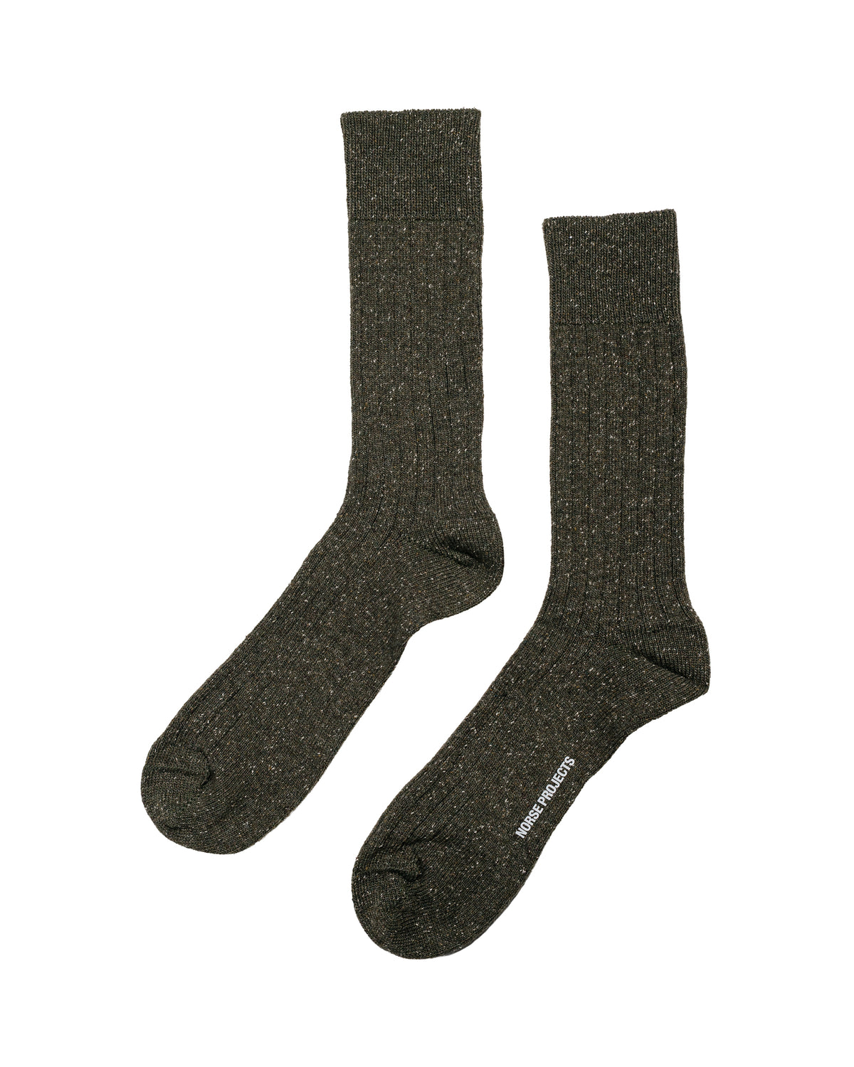 Norse Projects Bykle Neps Wool Rib Sock Olive NIght