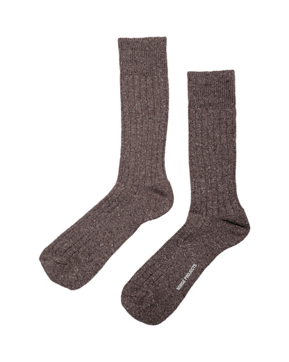 Norse Projects Bykle Neps Wool Rib Sock Walnut