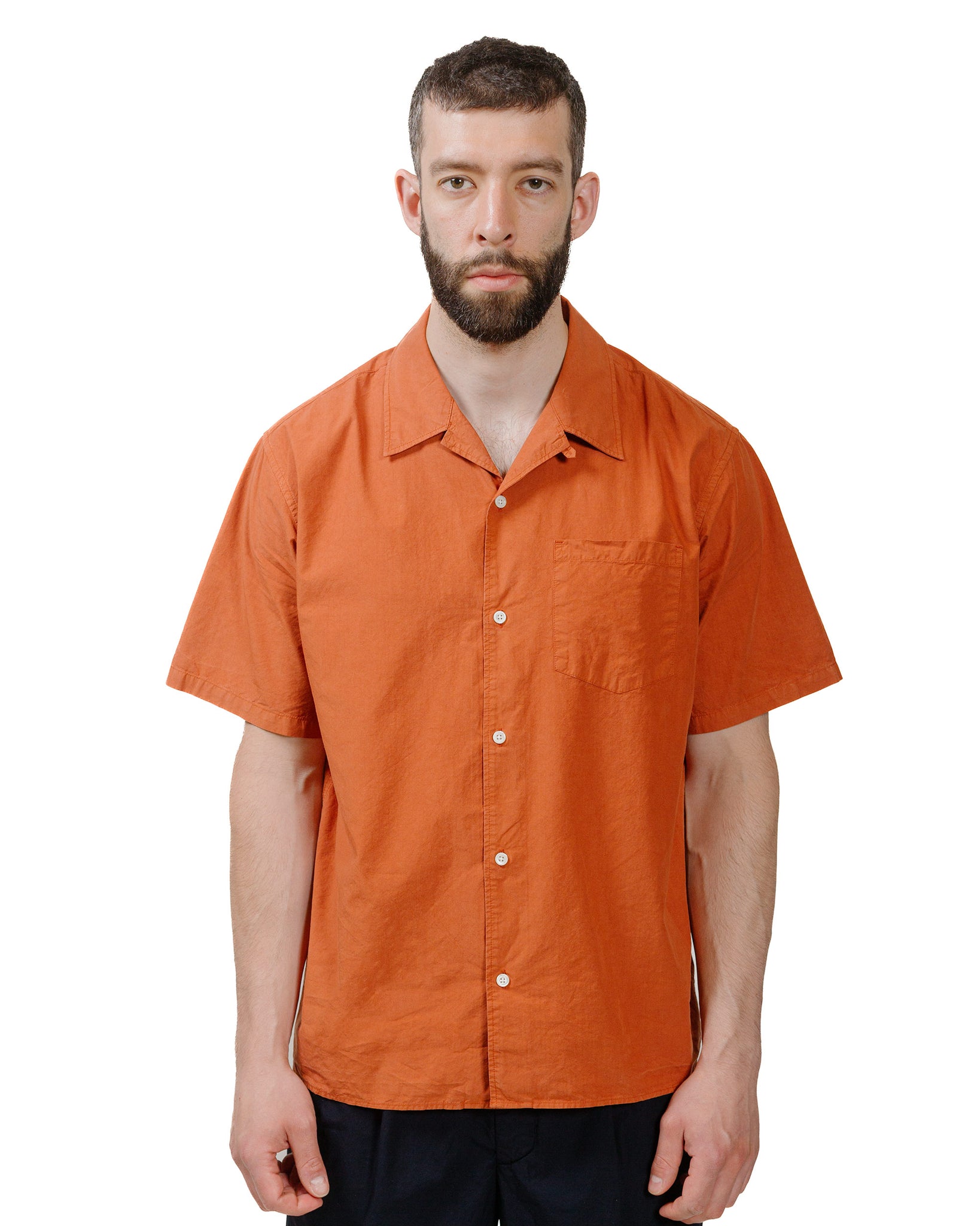 Norse Projects Carsten Cotton Tencel Red Ochre model front
